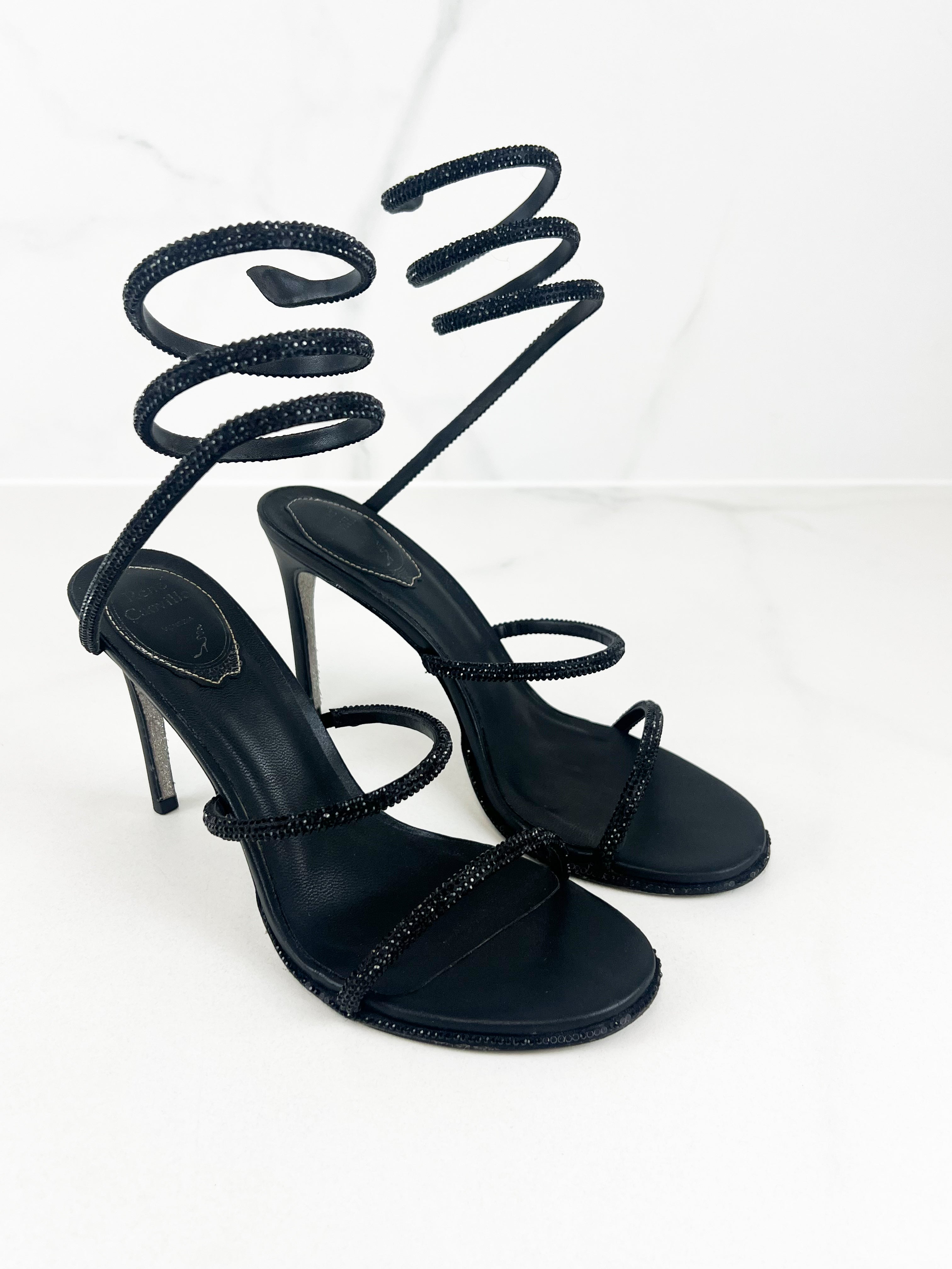 Rene Caovilla Cleo Sandal in Black 100mm Size 39