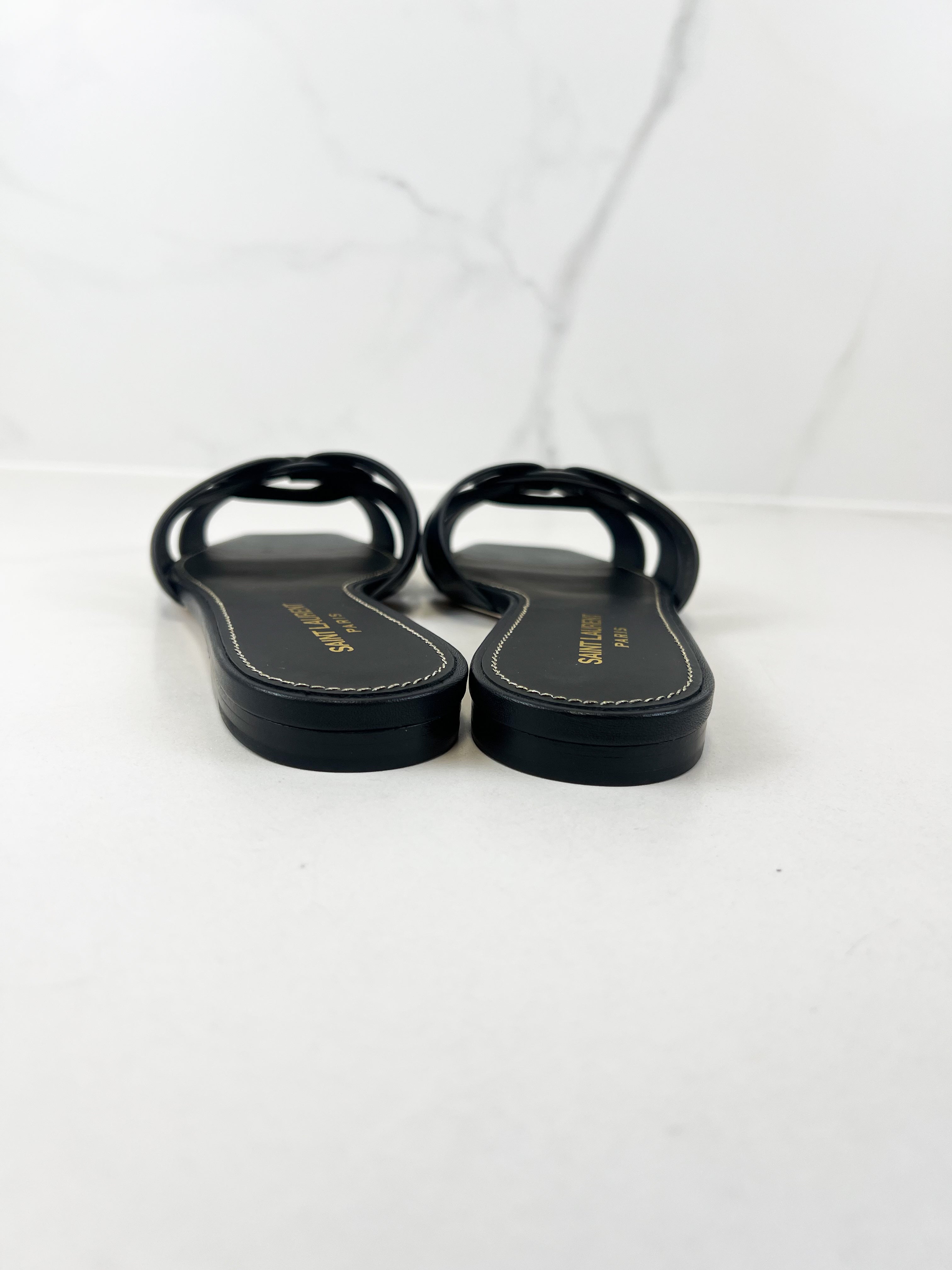 Saint Laurent Black Tribute Flat Mules Size 38