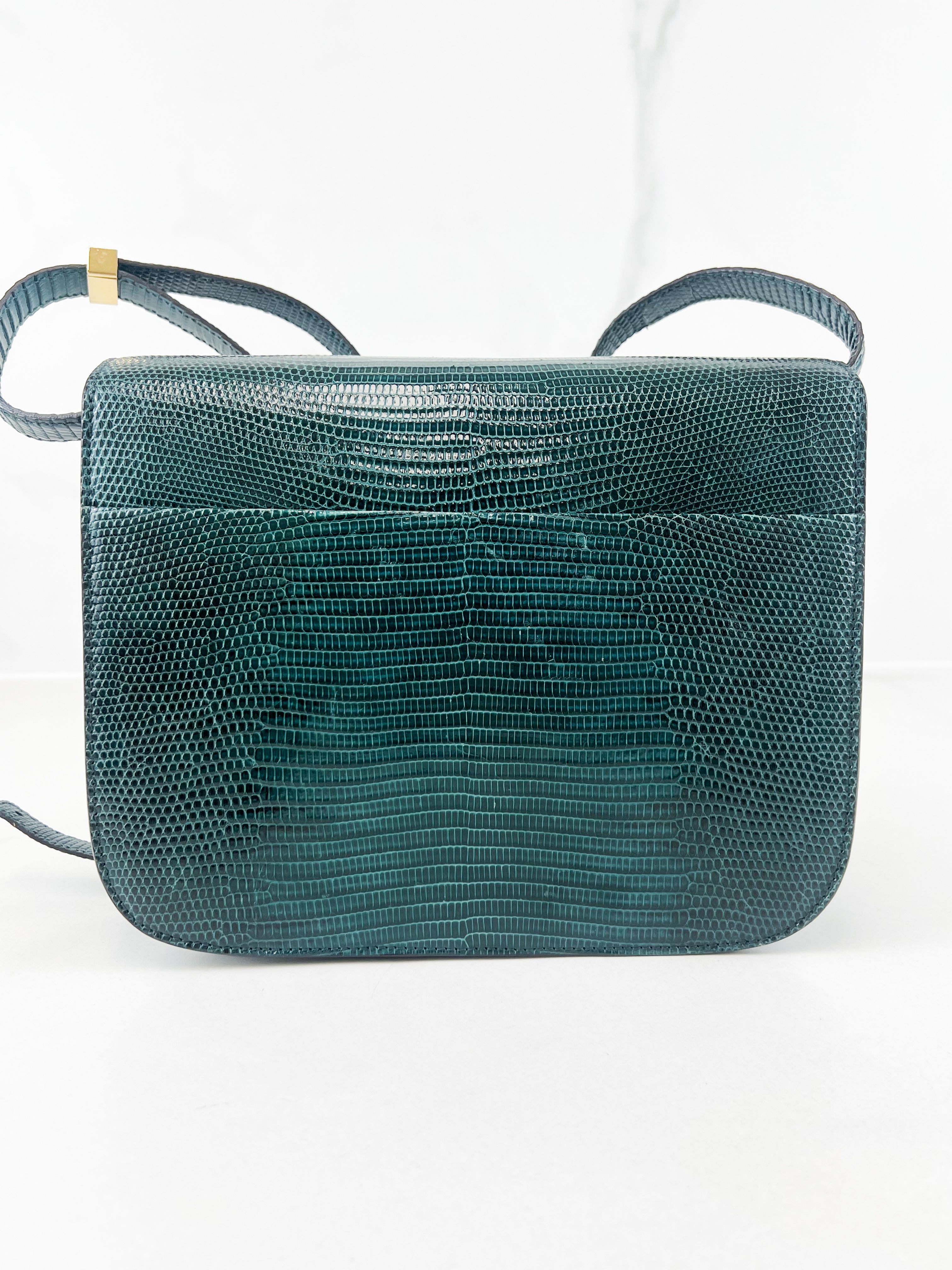 Celine Medium Classic Box Flap Bag in Emerald Lizard Leather
