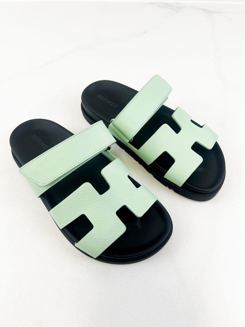Hermes Chypre Sandals Vert Jade Epsom Size 35