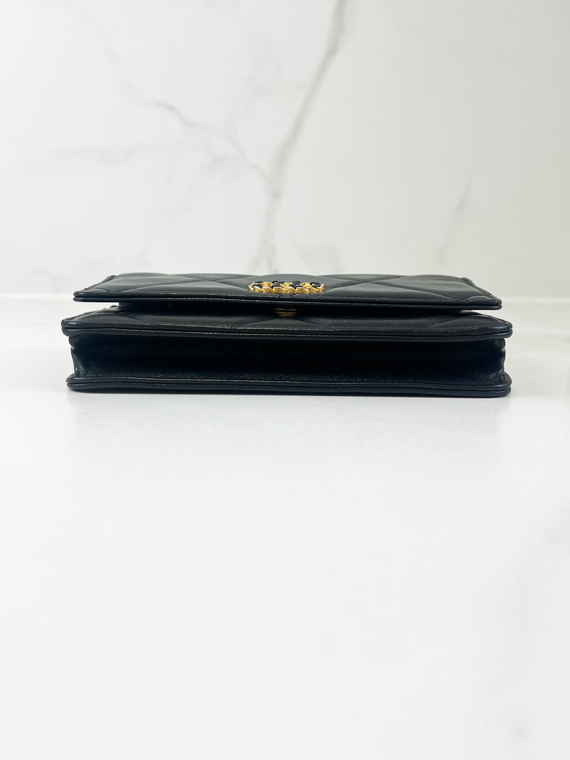 Chanel 19 Black Wallet on Chain WOC in Lambskin Leather