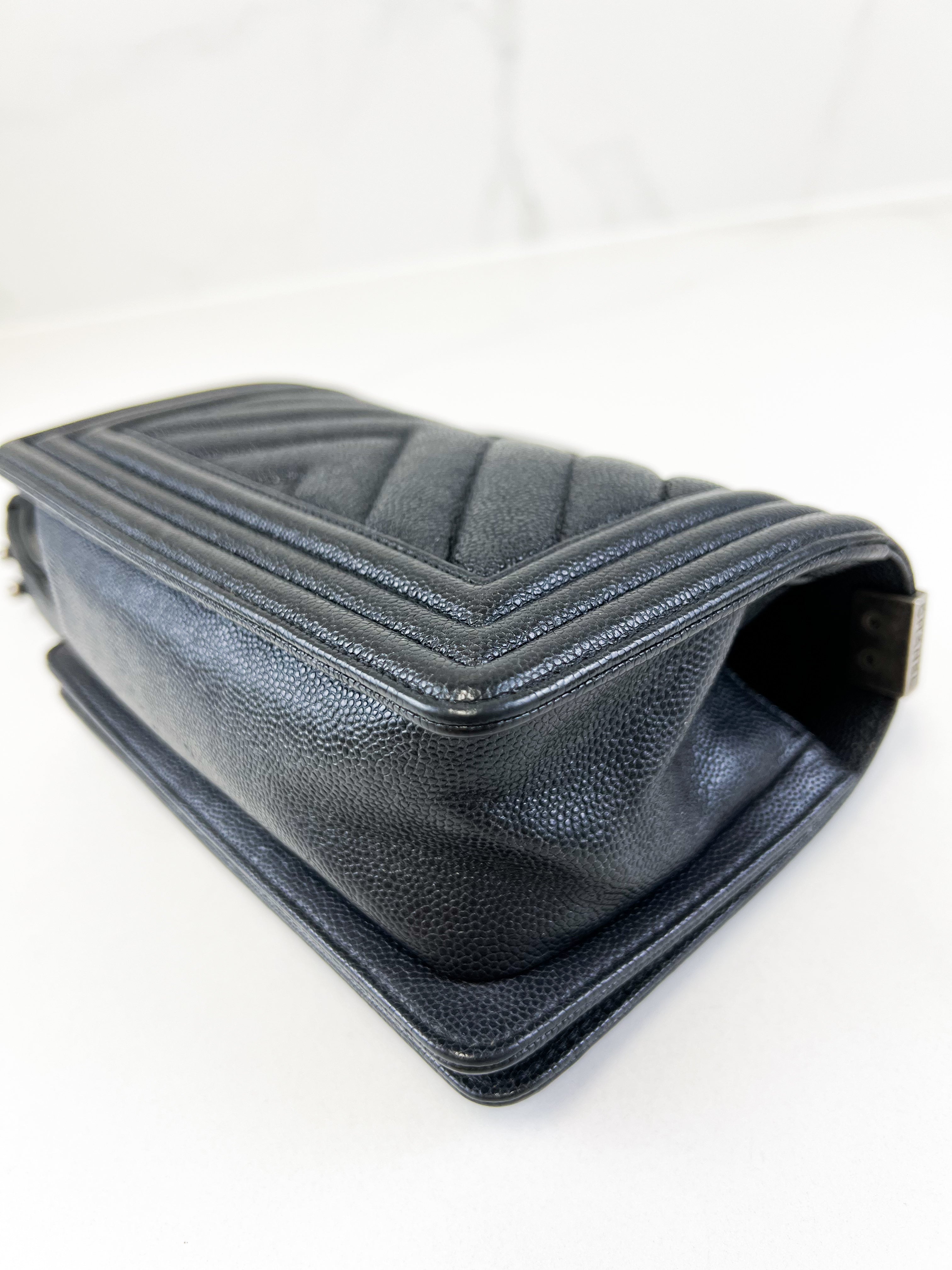 Chanel Caviar Small Chevron Boy Bag with Ruthenium Hardware