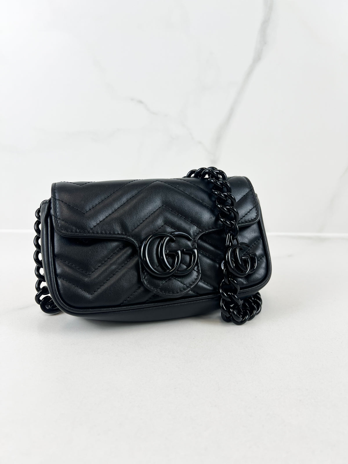 Gucci Black GG Marmont Matelasse Super Mini Shoulder/Belt Bag