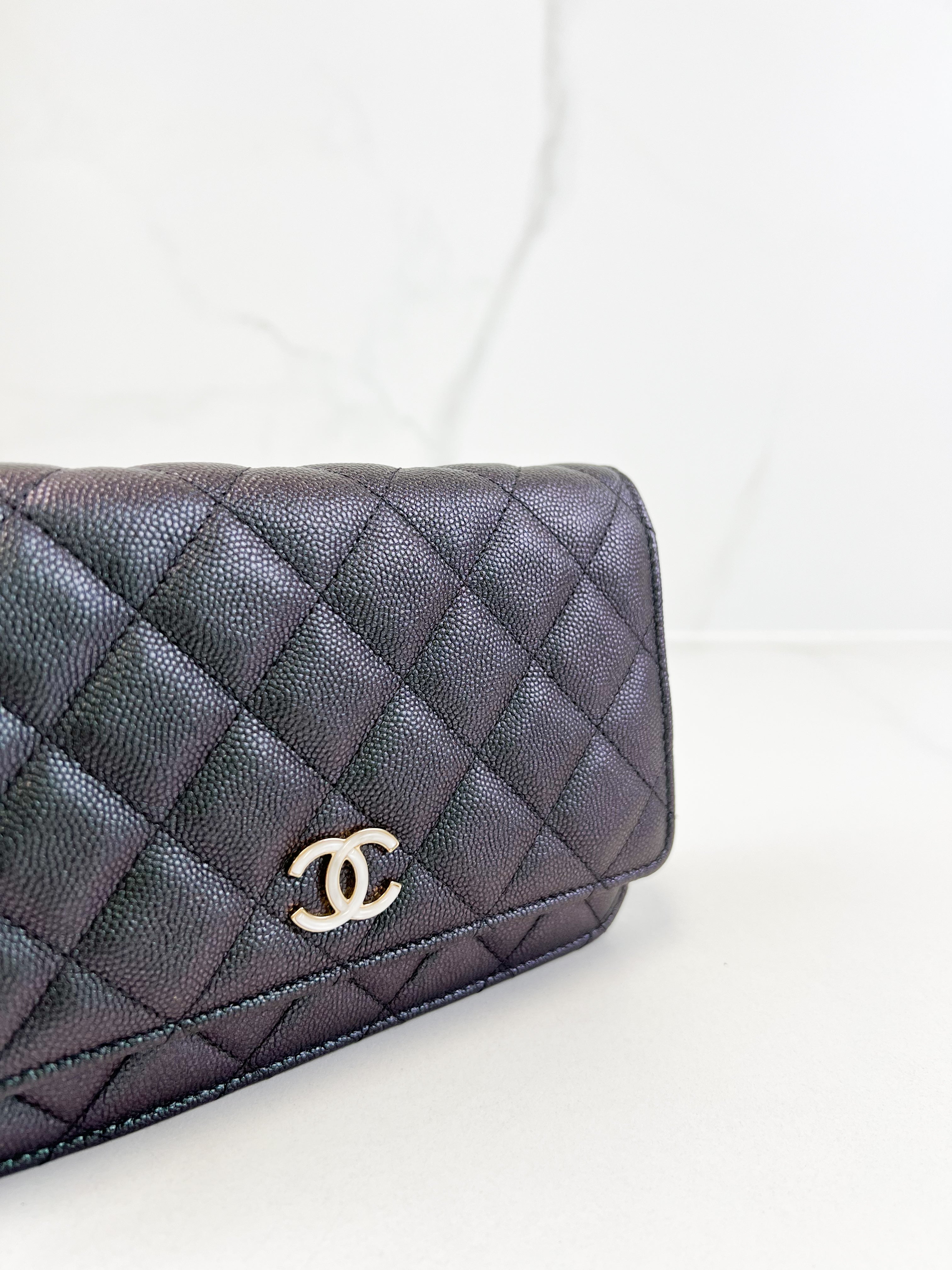 Chanel Iridescent Caviar CC Classic Wallet On Chain SHW