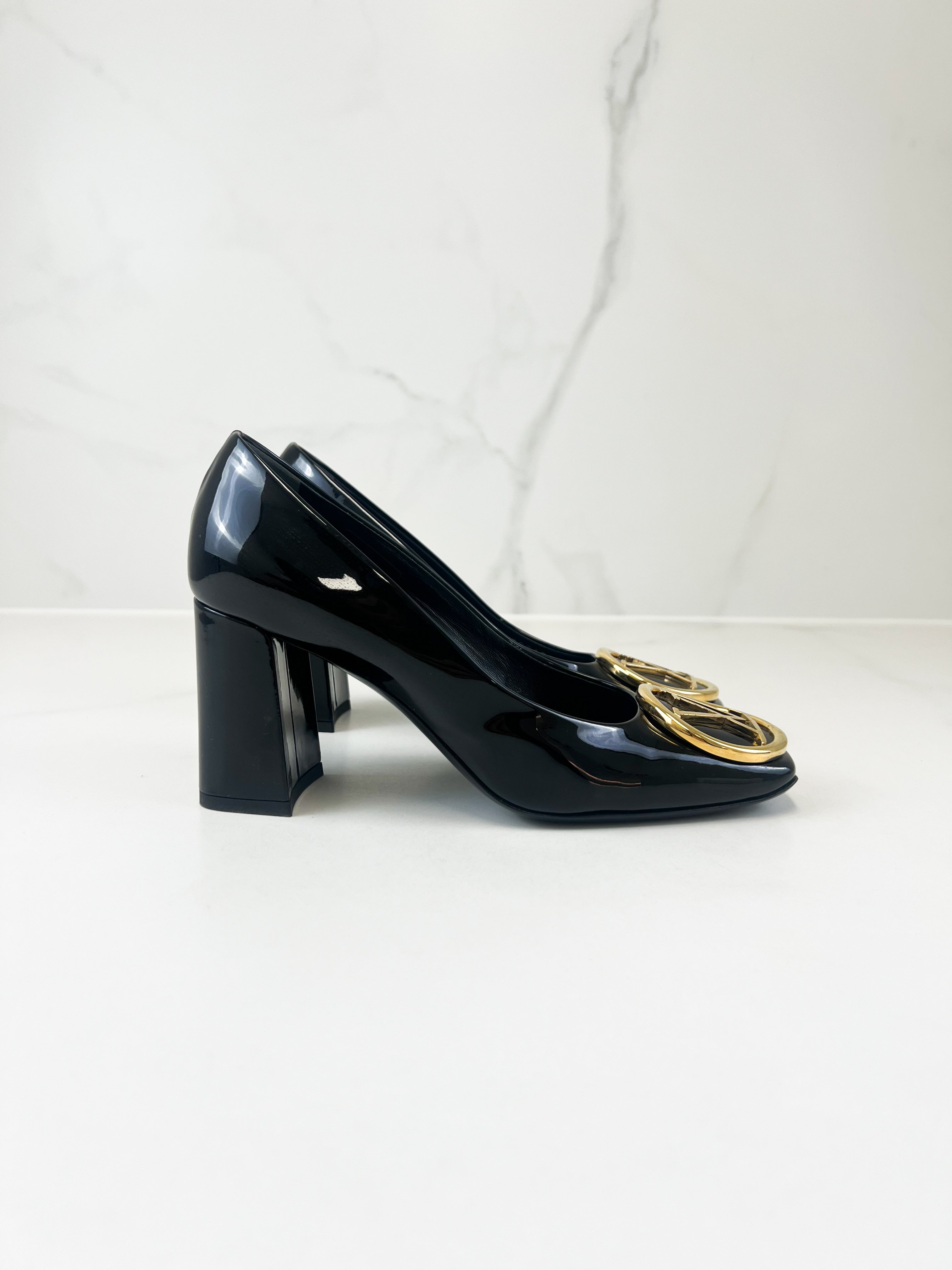 Louis Vuitton Patent Black Madeleine Pump Size 37