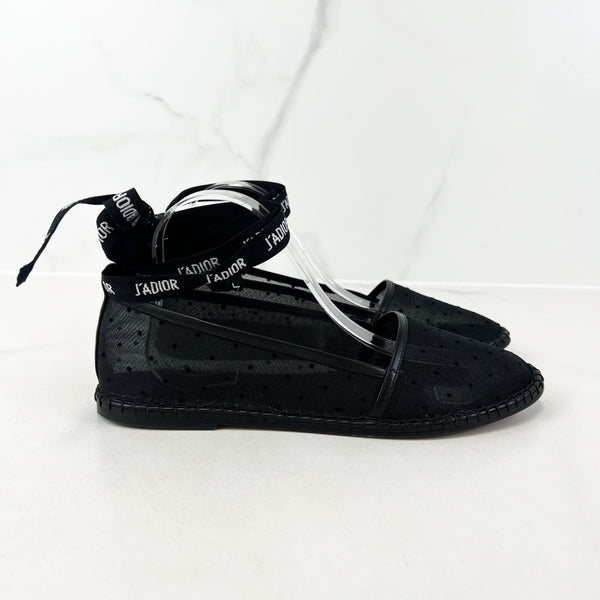 Christian Dior Black Mesh Polka Dot Espadrille Size 40