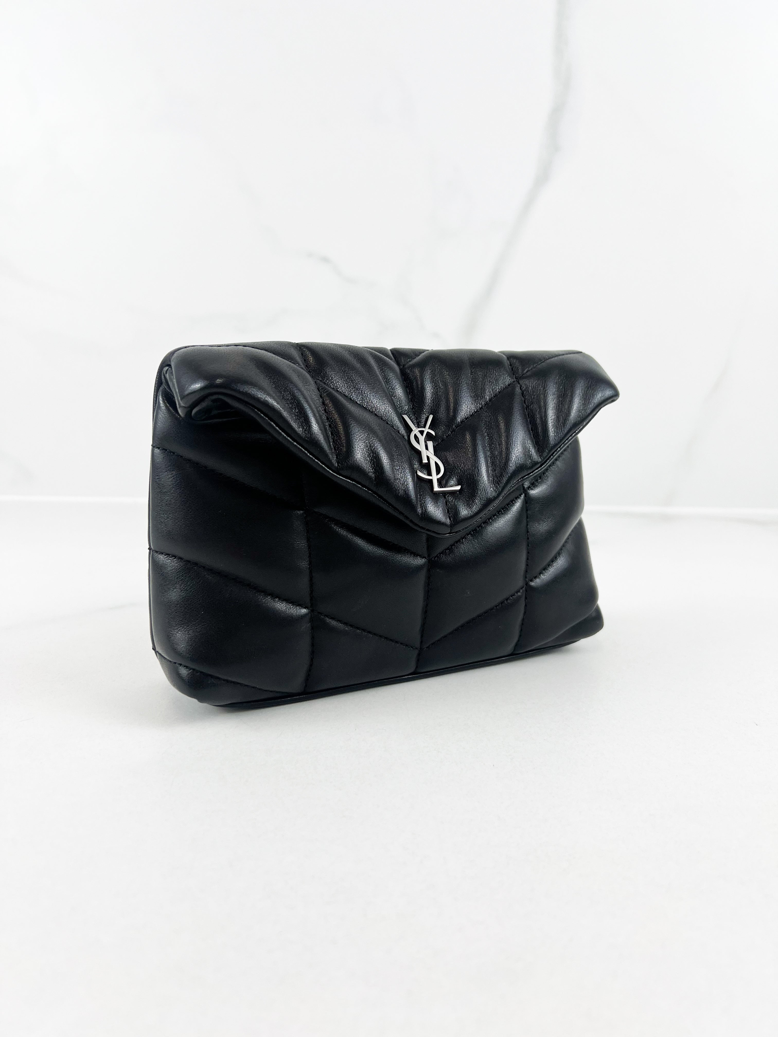 Saint Laurent Loulou Puffer Pouch in Black Lambskin