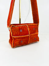Chanel Vintage Orange Sheepskin Suede Logos Shoulder Bag