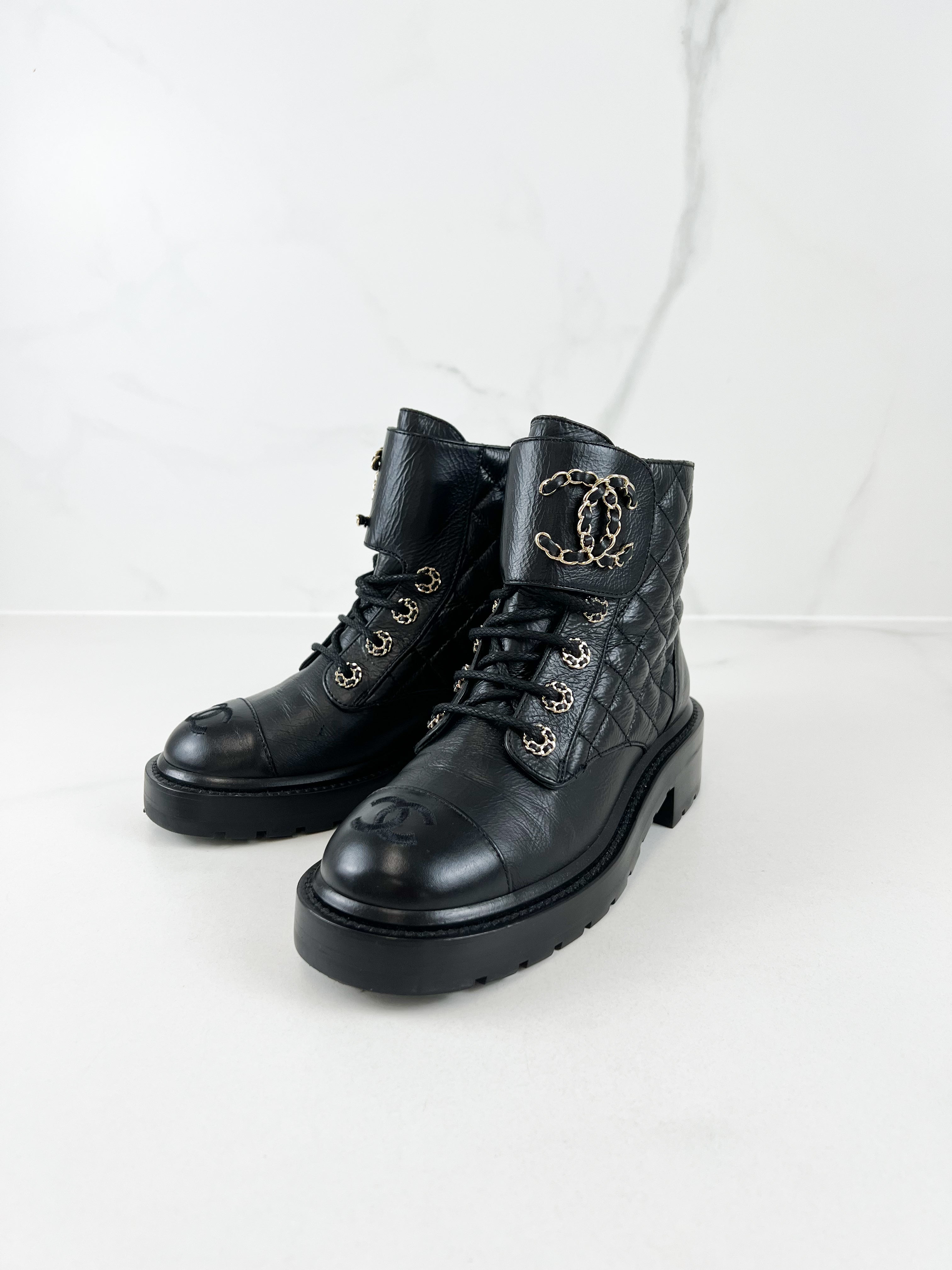 Chanel Quilted Combat Boot Size 35