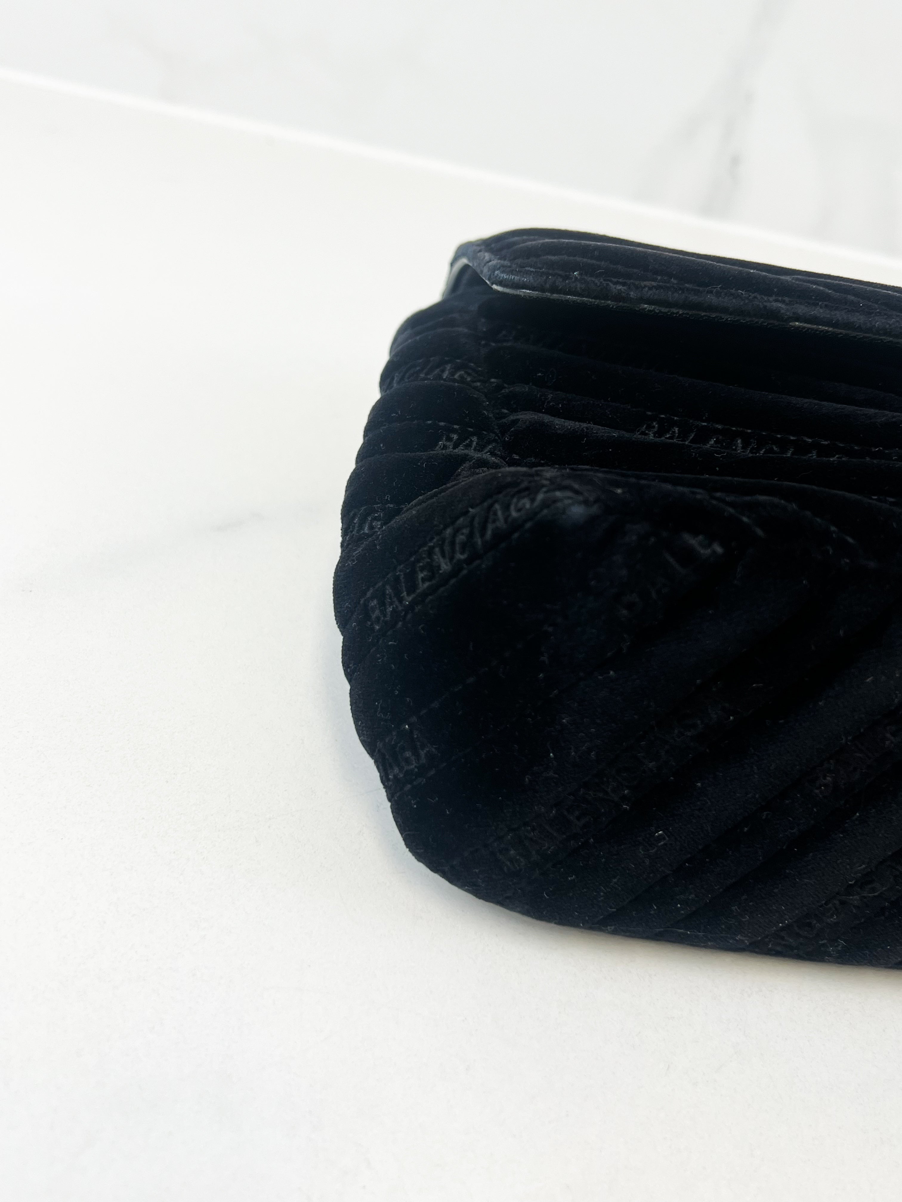 Balenciaga Black Logo Velvelt Shoulder Bag