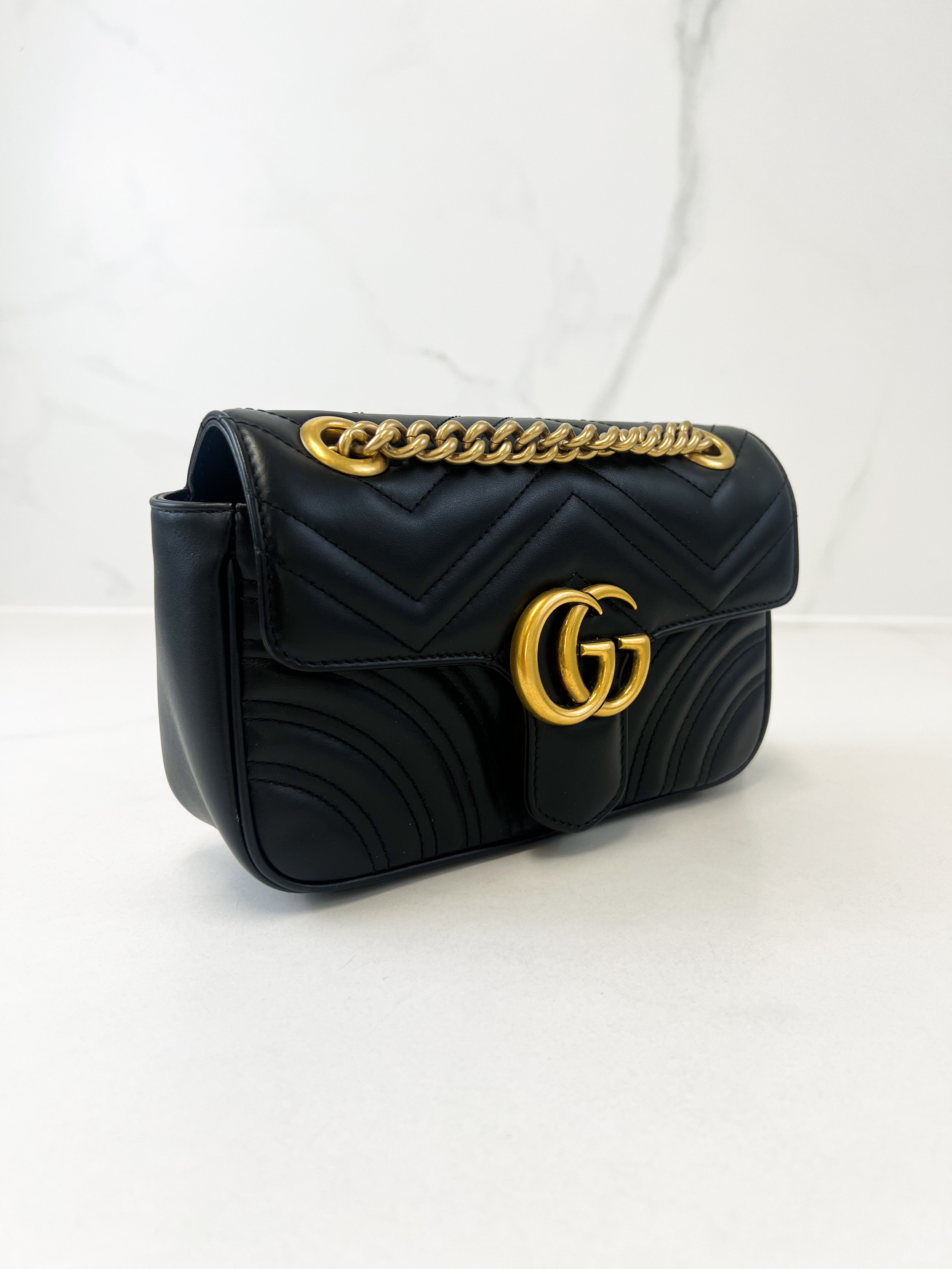 Gucci Black GG Marmont Matelasse Mini Flap Shoulder Bag