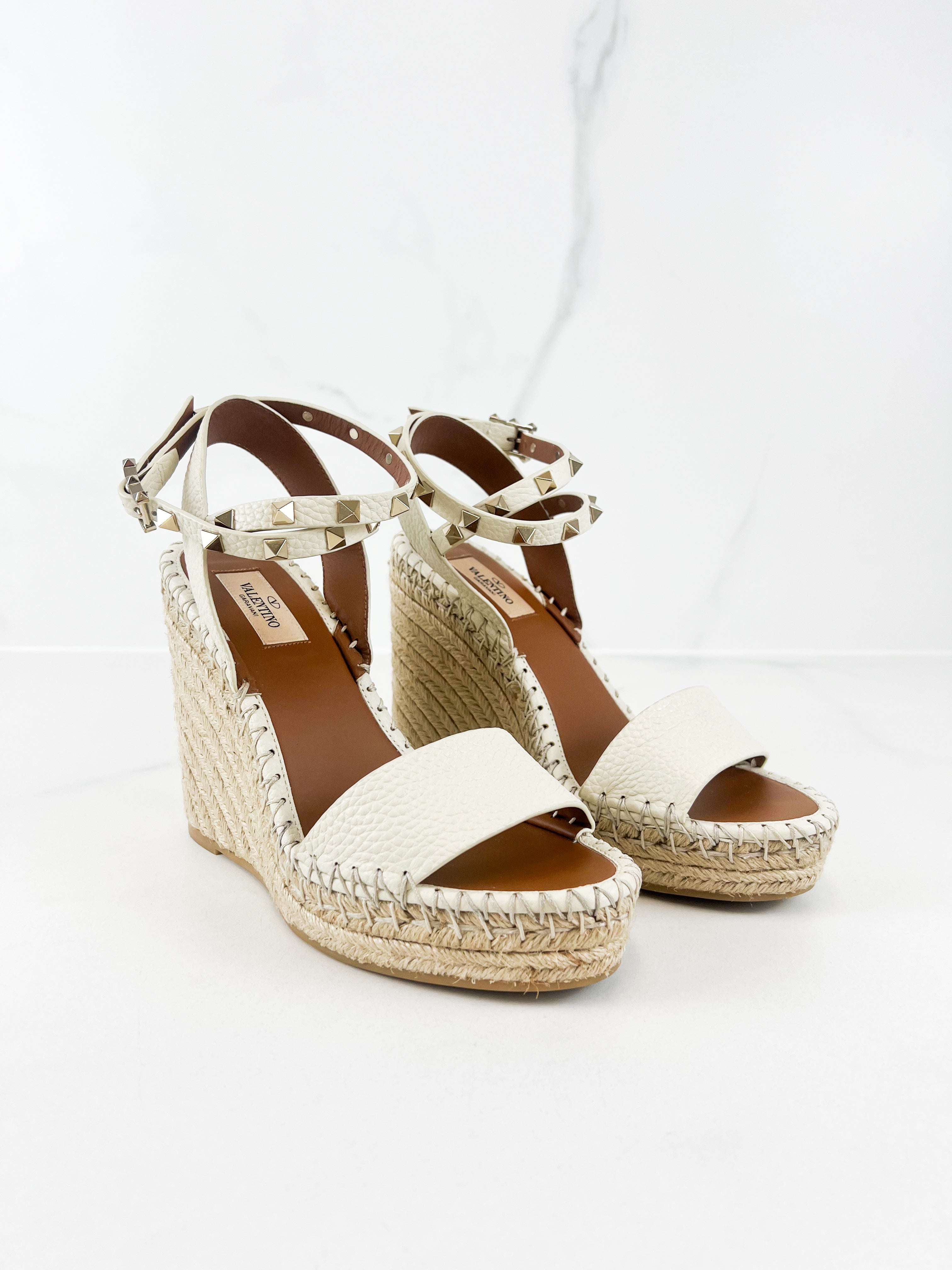 Valentino Rockstud Double Leather Wedge Size 38