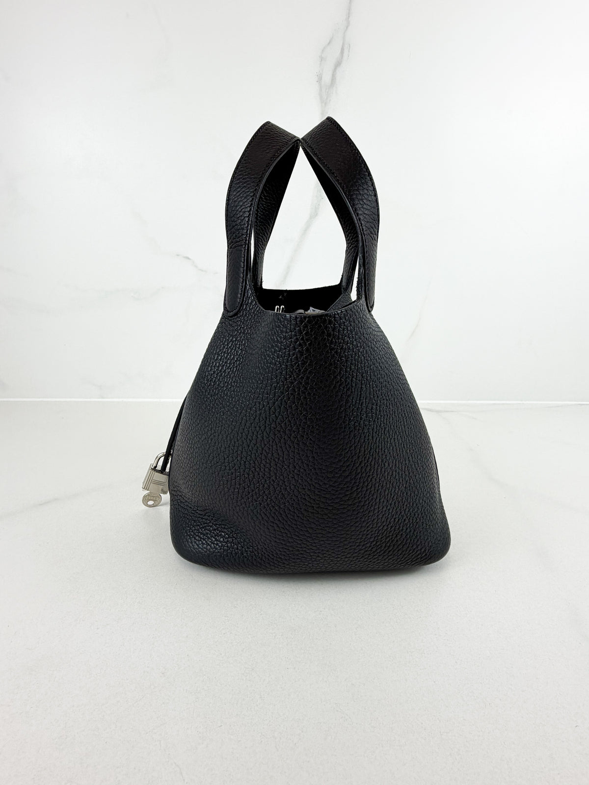 Hermes Picotin 22 Lock Textured Grained Black Leather