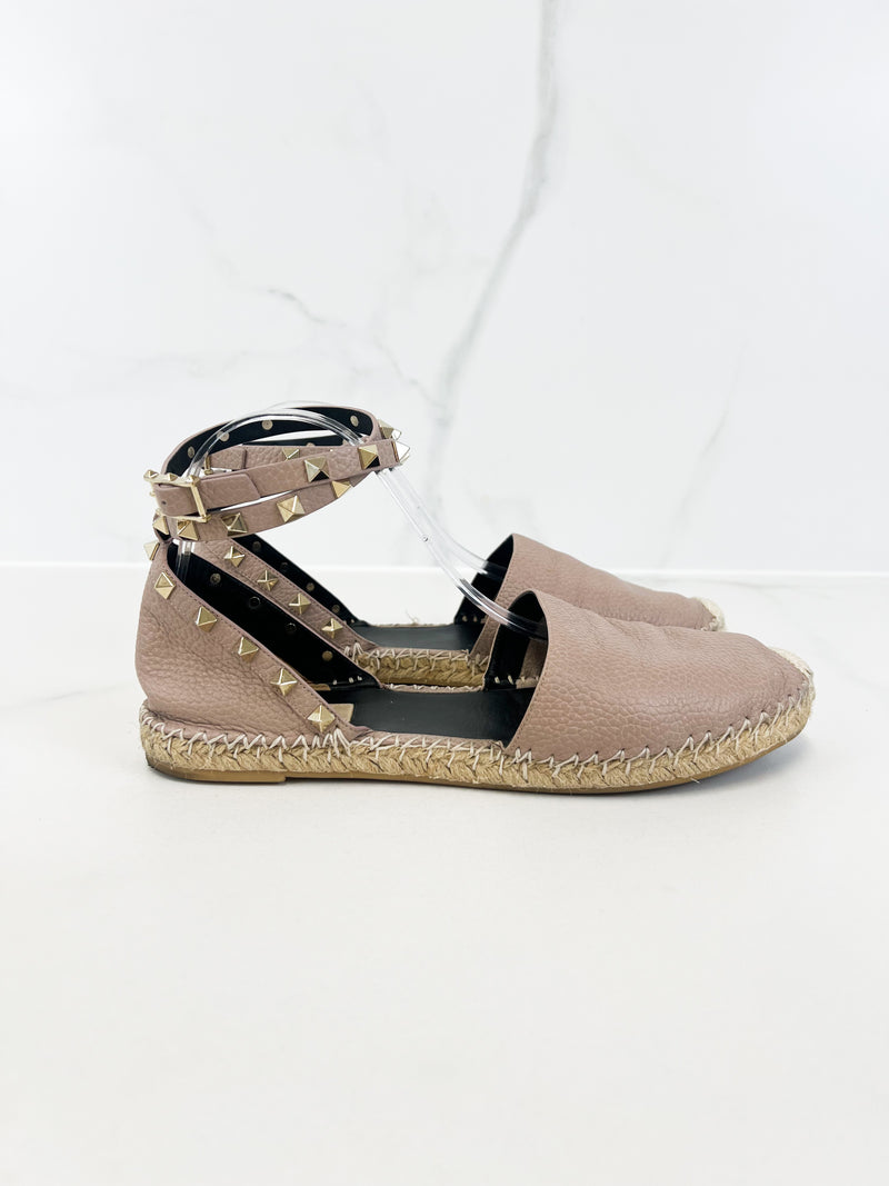 Valentino Garavani Grained Leather Rockstud Espadrille Size 41