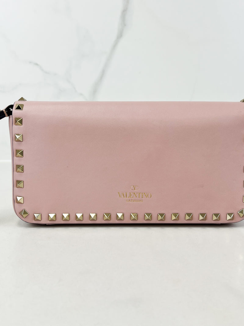 Valentino Garavani Blush Pink Rockstud Leather Clutch
