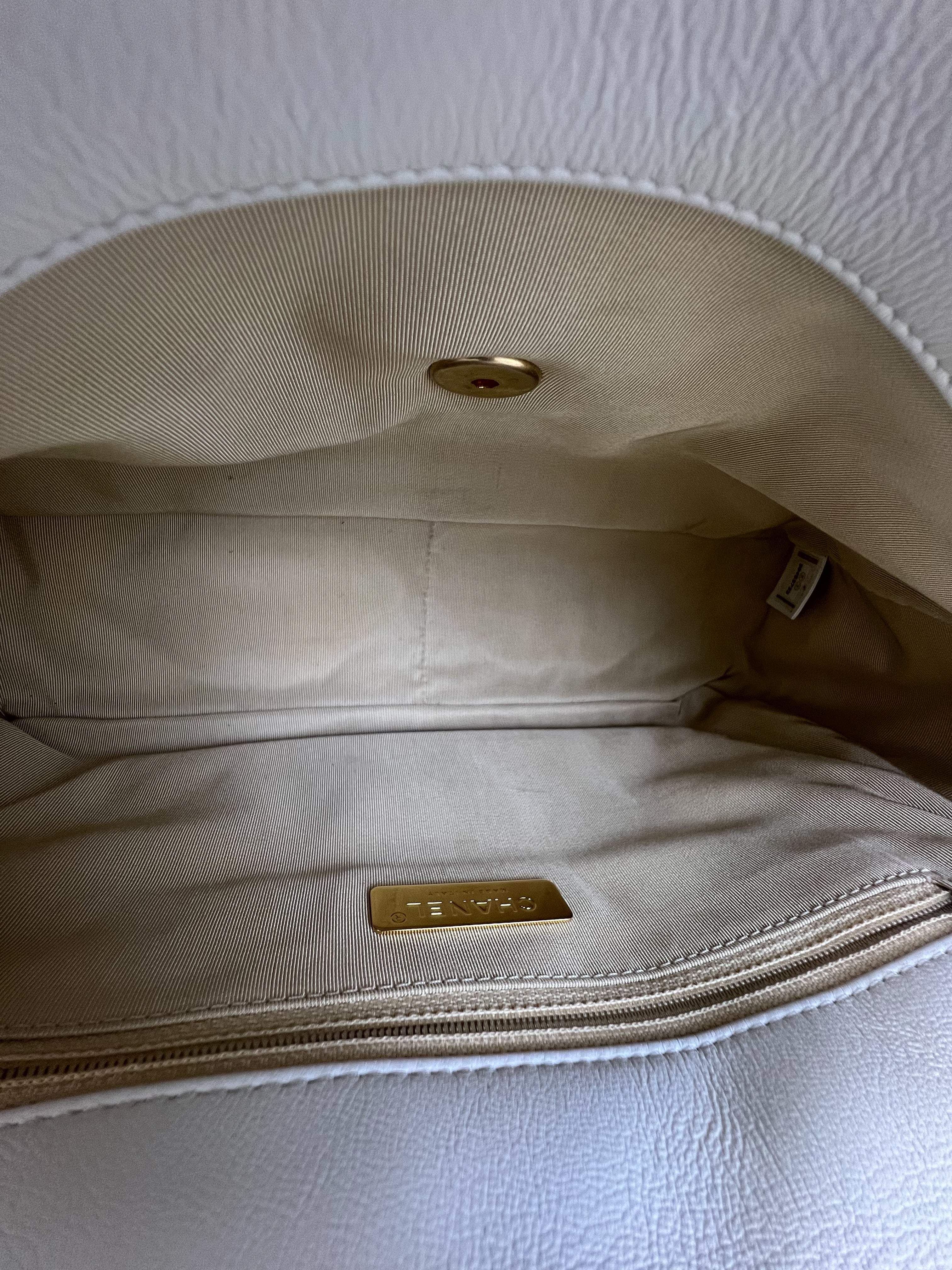 Chanel White Large Lambskin 19 with Gold & Silver Tone Hardware
