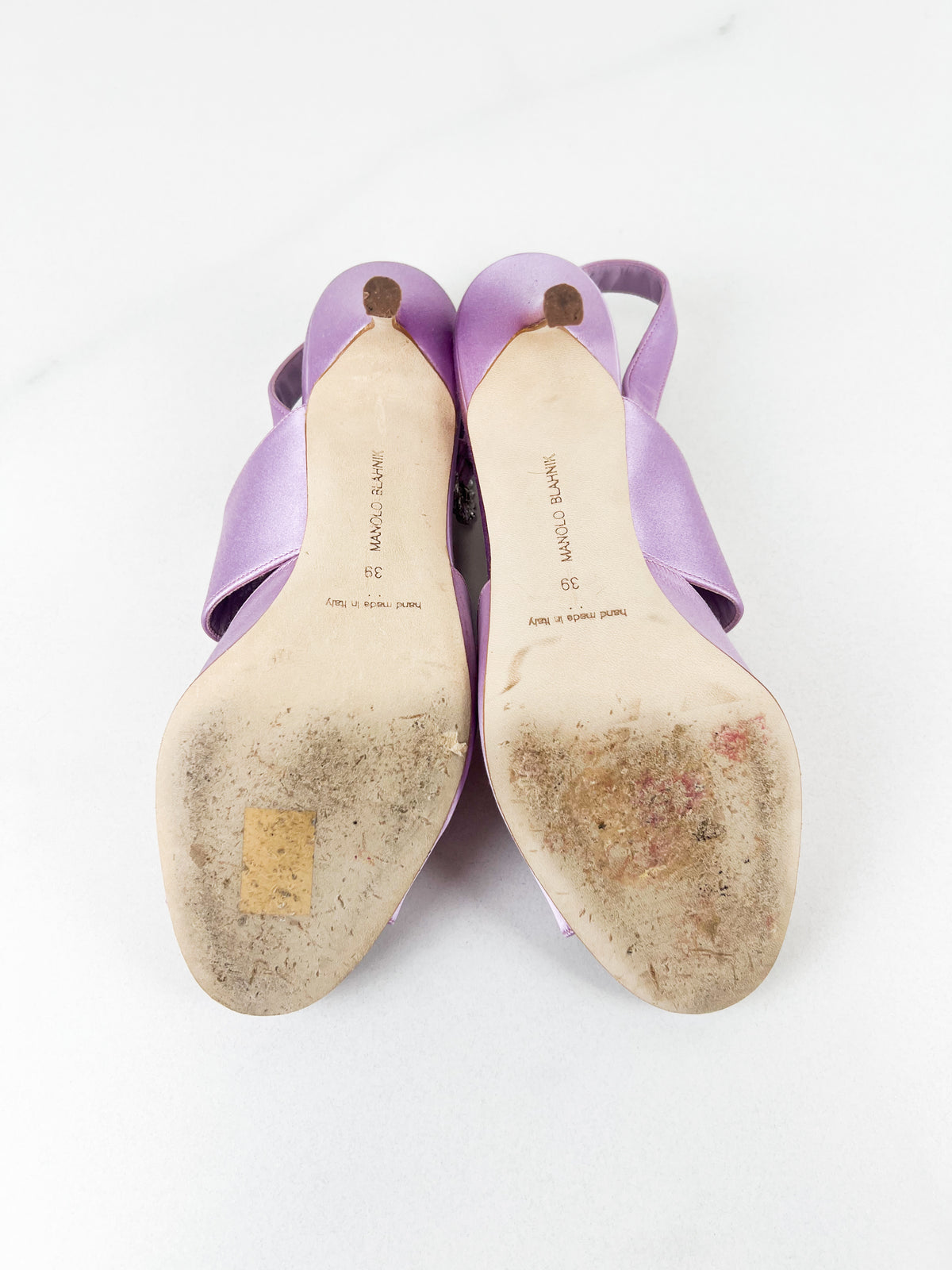 Manolo Blahnik Havelopa 90mm Lilac Satin Slingback Sandal Size 39