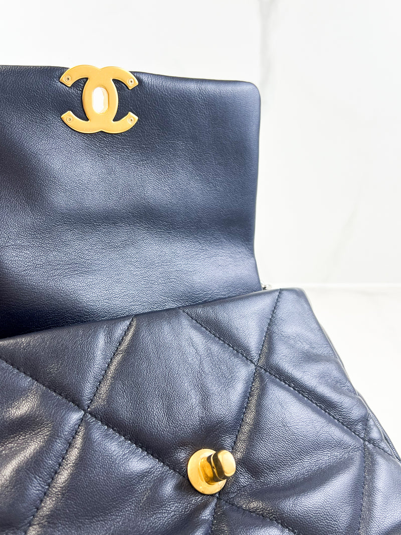 Chanel Navy Small Lambskin 19 with Gold & Silver Tone Hardware