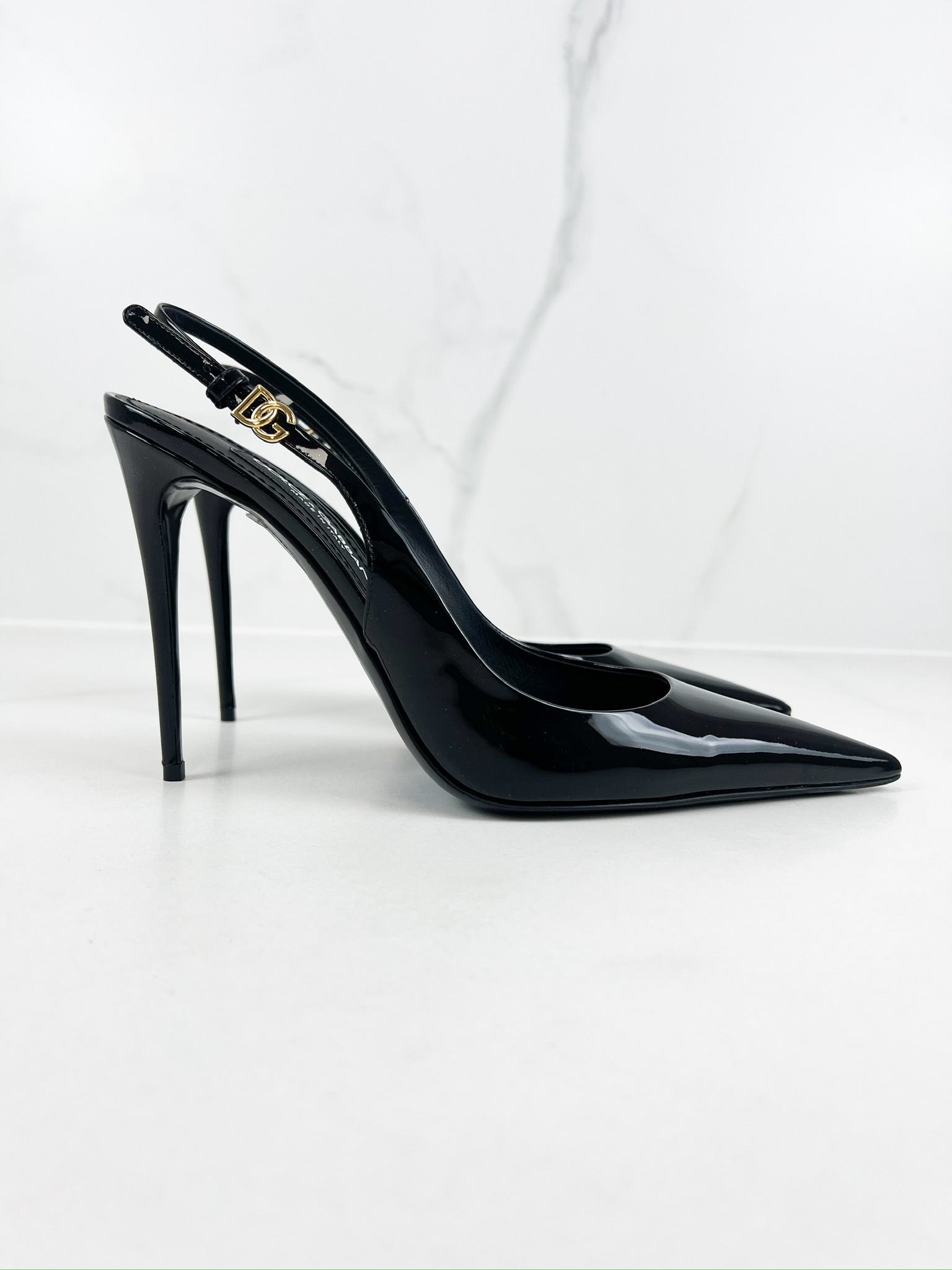 Dolce & Gabbana Black Patent Leather Slingbacks 105mm