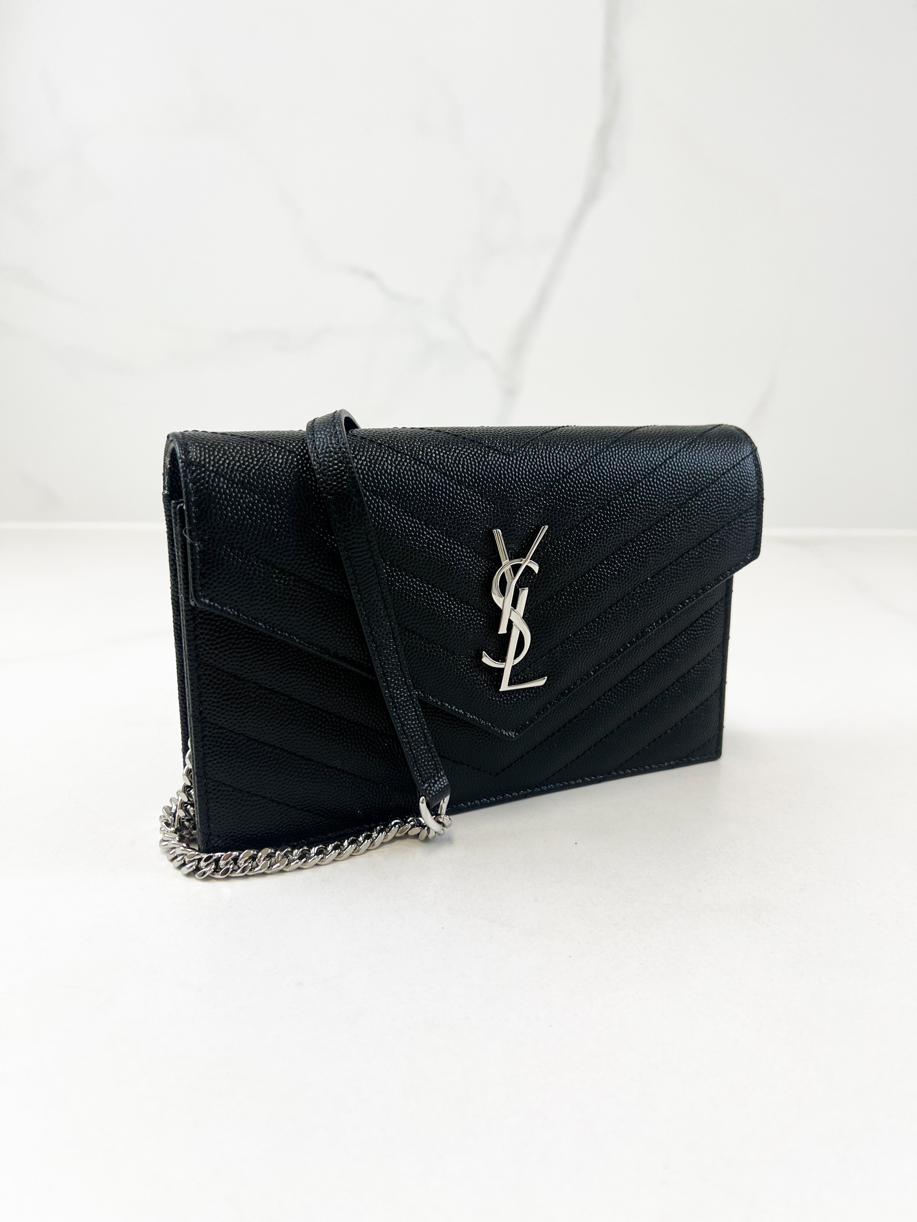Saint Laurent Cassandra Matelasse Envelope Wallet on Chain