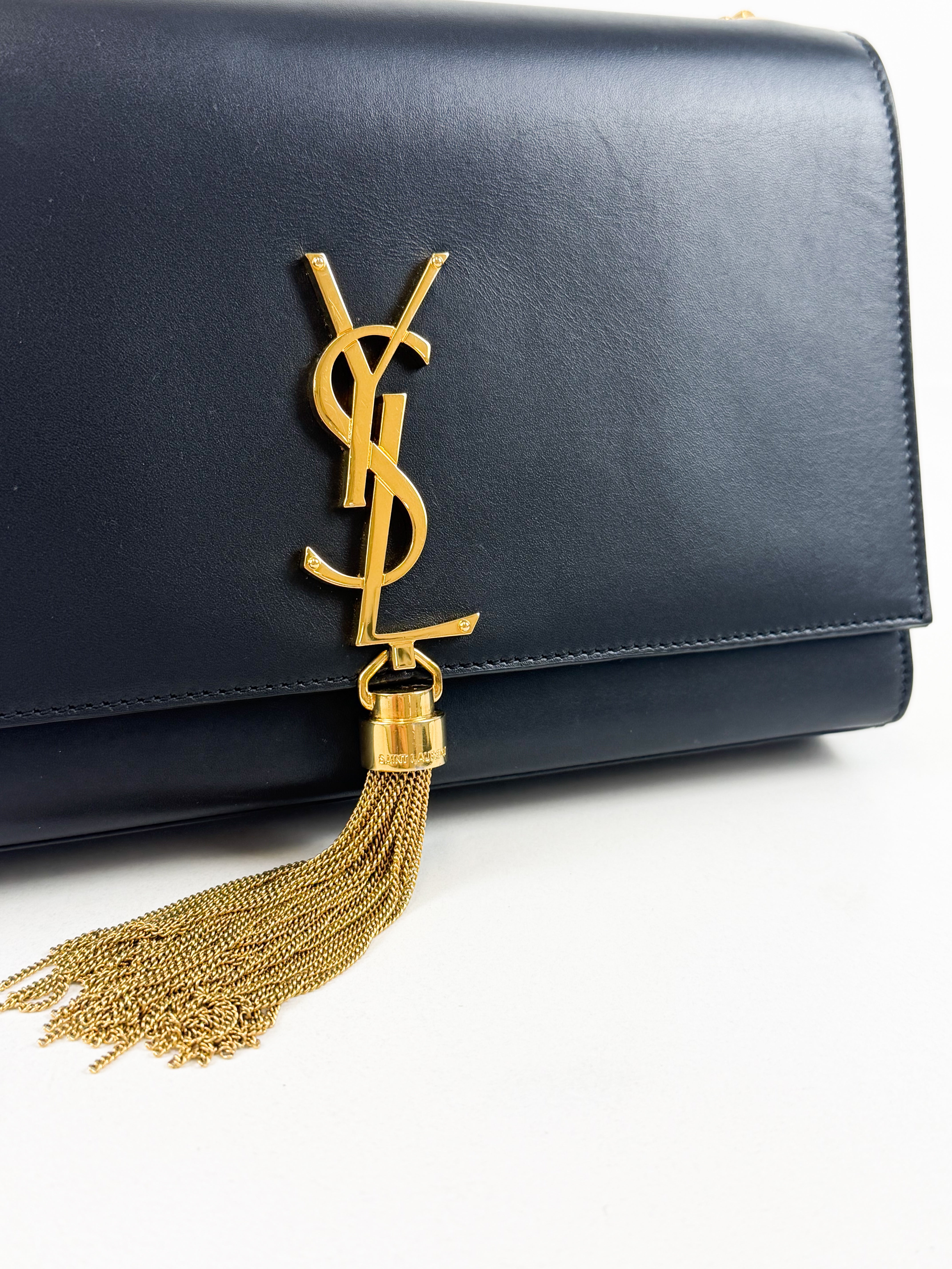 Saint Laurent Black Kate Medium Tassel Chain Bag with GHW