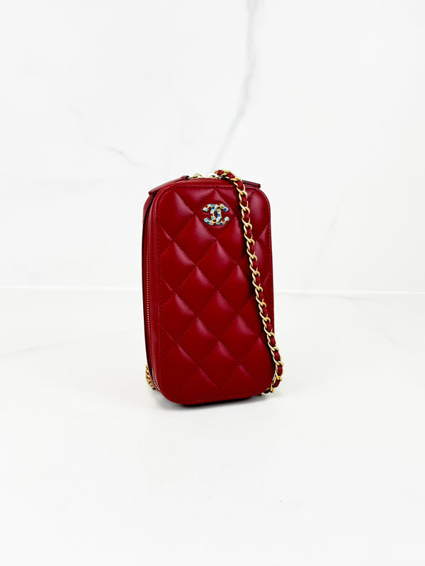 Chanel Lambskin Matelasse Chain Crossbody Phone Holder
