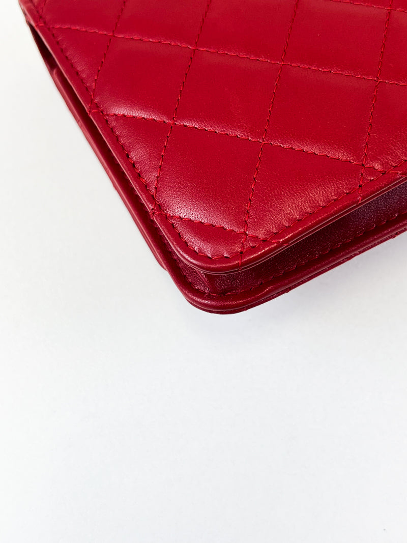 Chanel Red Trendy Wallet On Chain with Light GHW