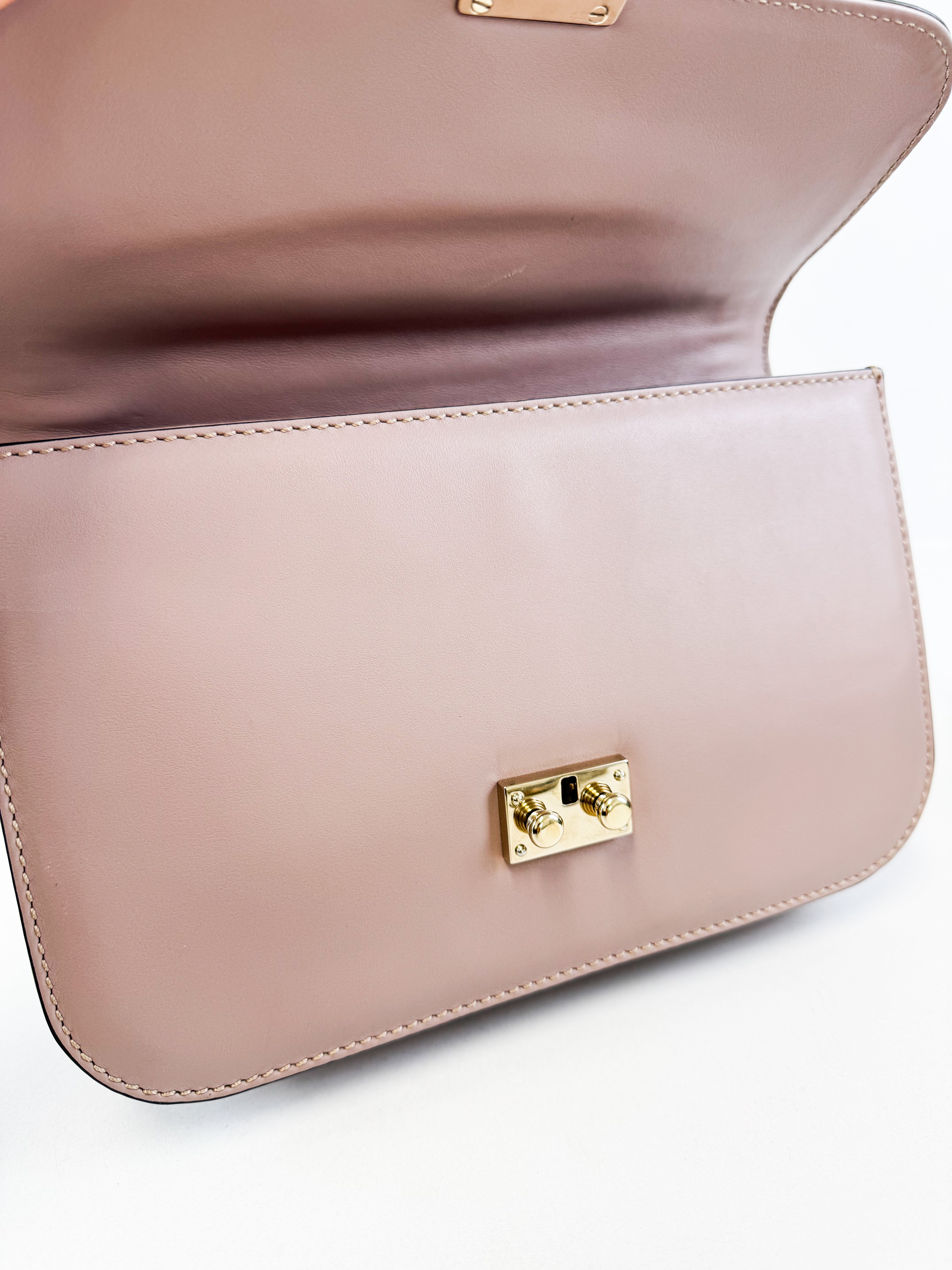 Valentino Garavani Pink Vitello Medium Glam Lock Rockstud Flap Bag