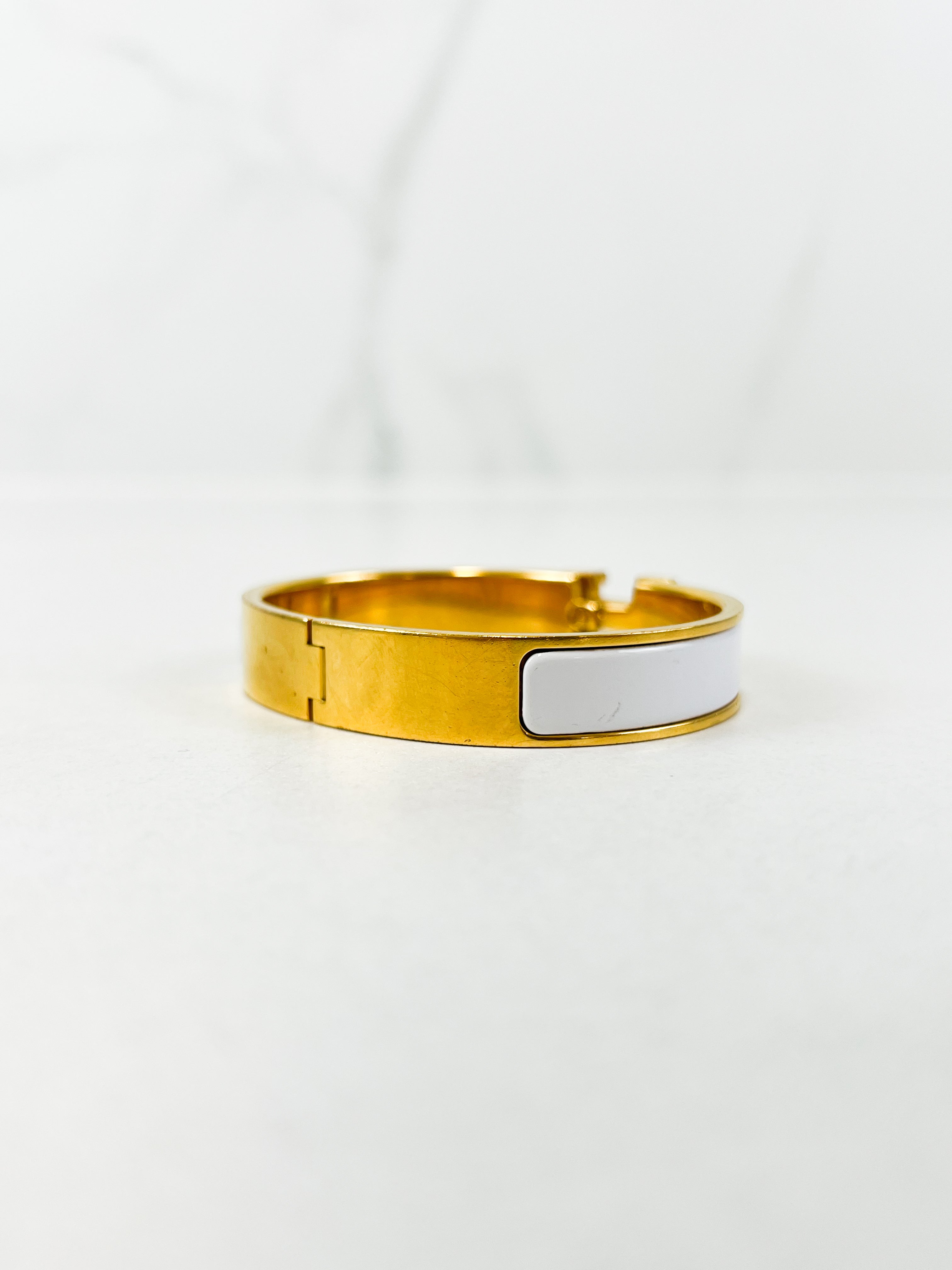Hermes Clic H White Enamel Bracelet