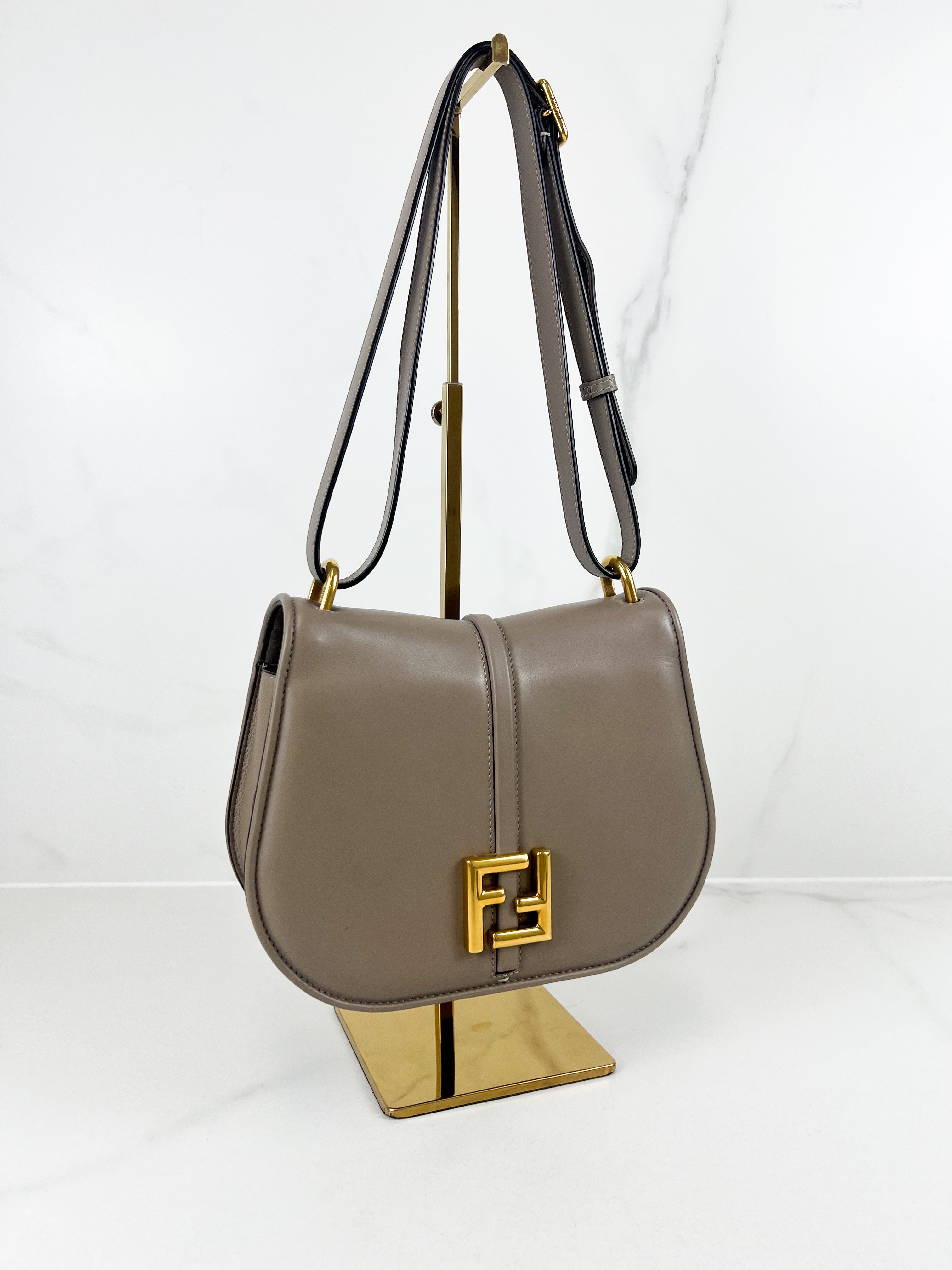 Fendi FF C'mon Leather Crossbody Bag in Taupe with GHW