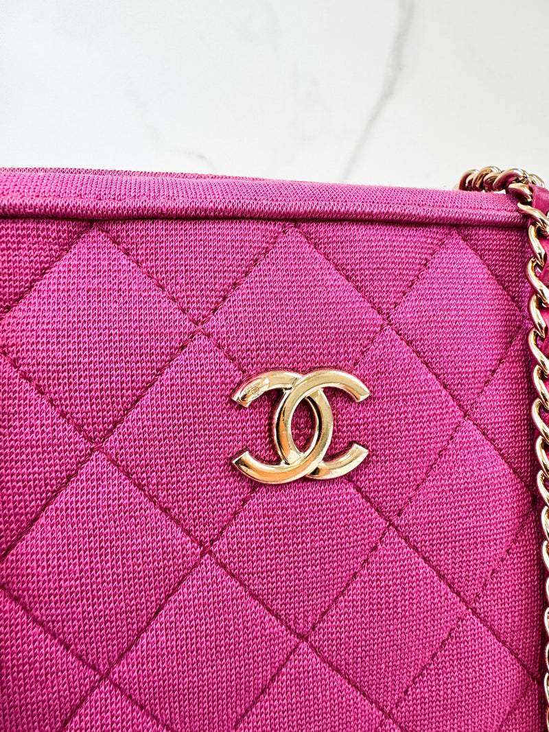 Chanel Matelasse Pink Fabric Chain Shoulder Bag Light GHW