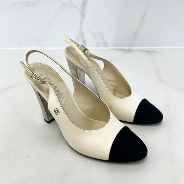 Chanel White Goatskin Slingback Size 38.5C