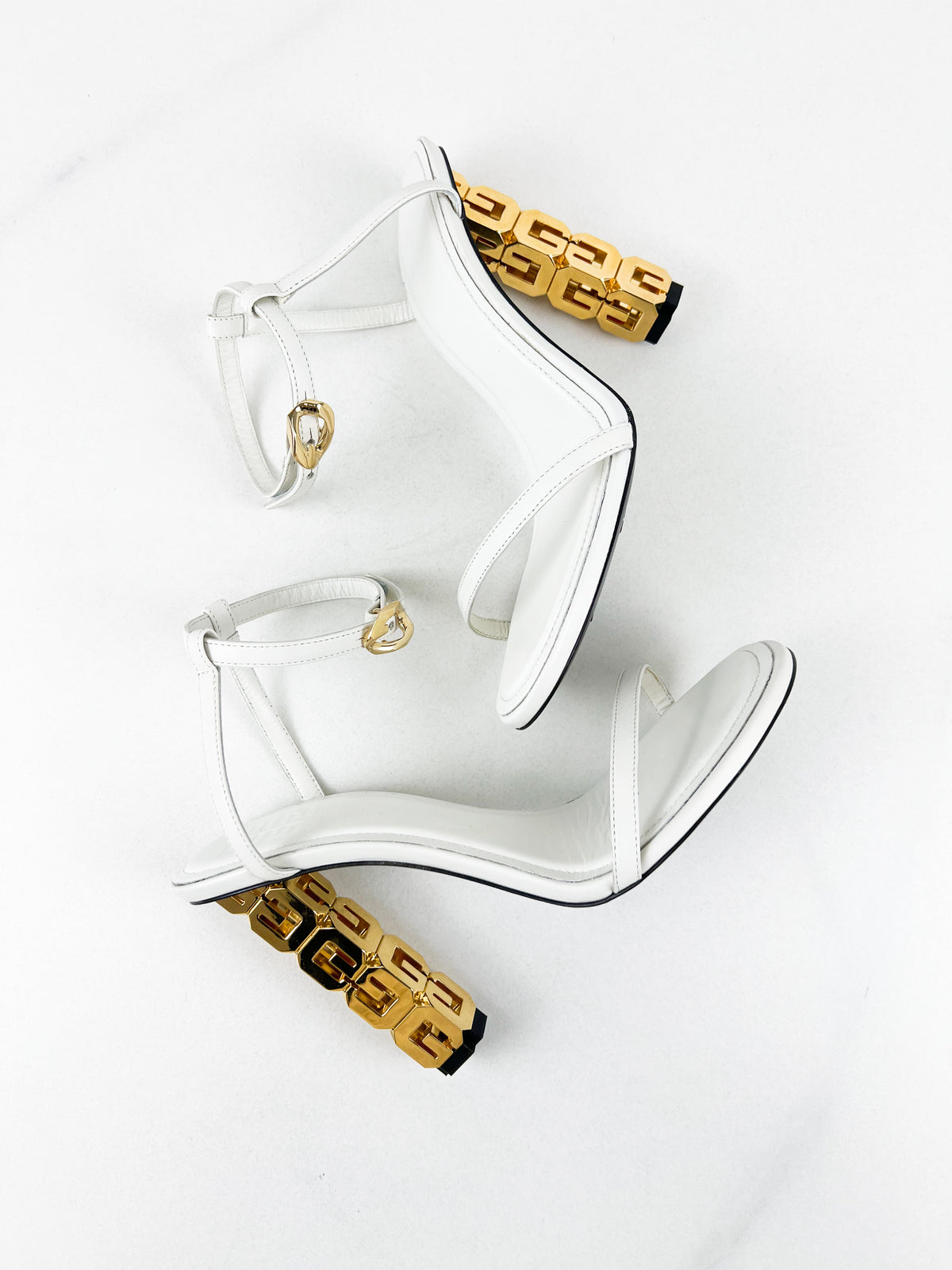 Givenchy G-Cube Ankle Strap Sandal in White/Gold Size 37
