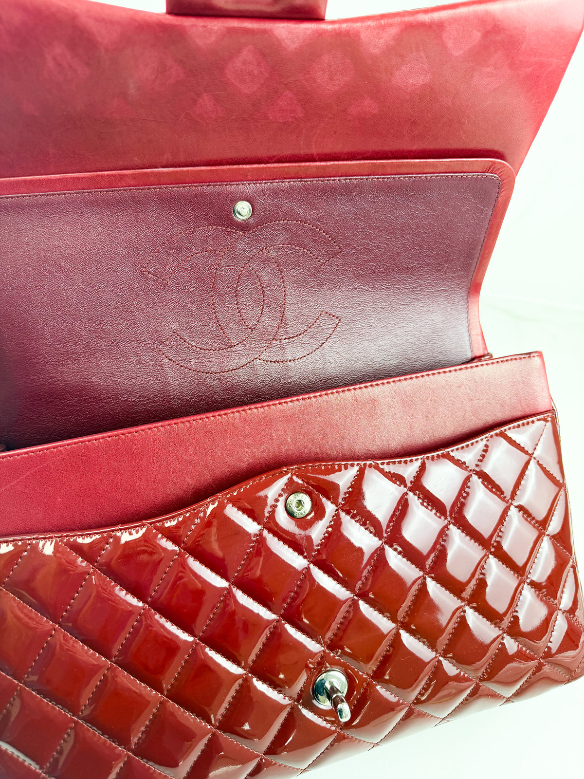 Chanel Red Patent Classic Jumbo Double Flap Bag