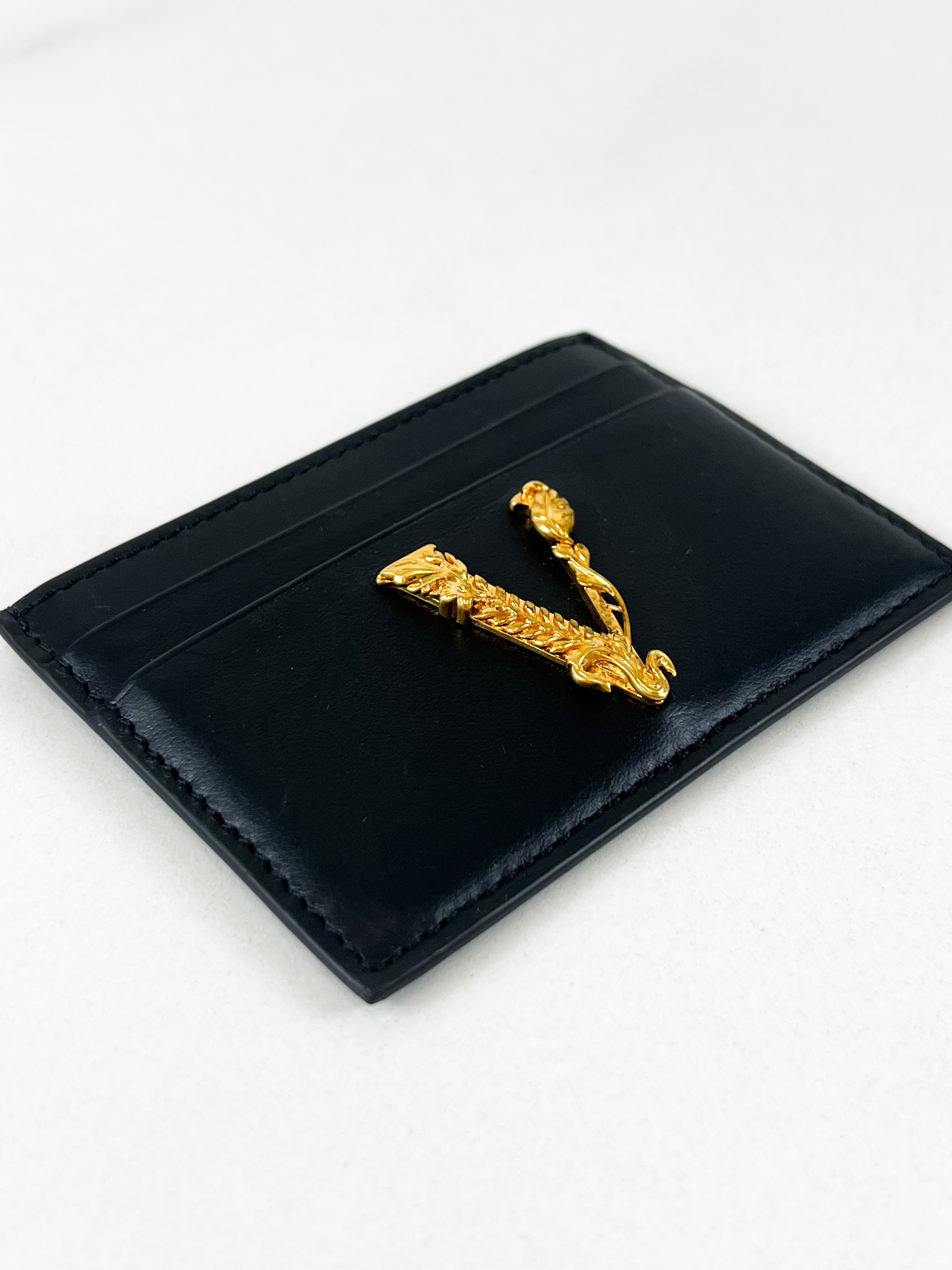Versace V Logo Black Card Holder