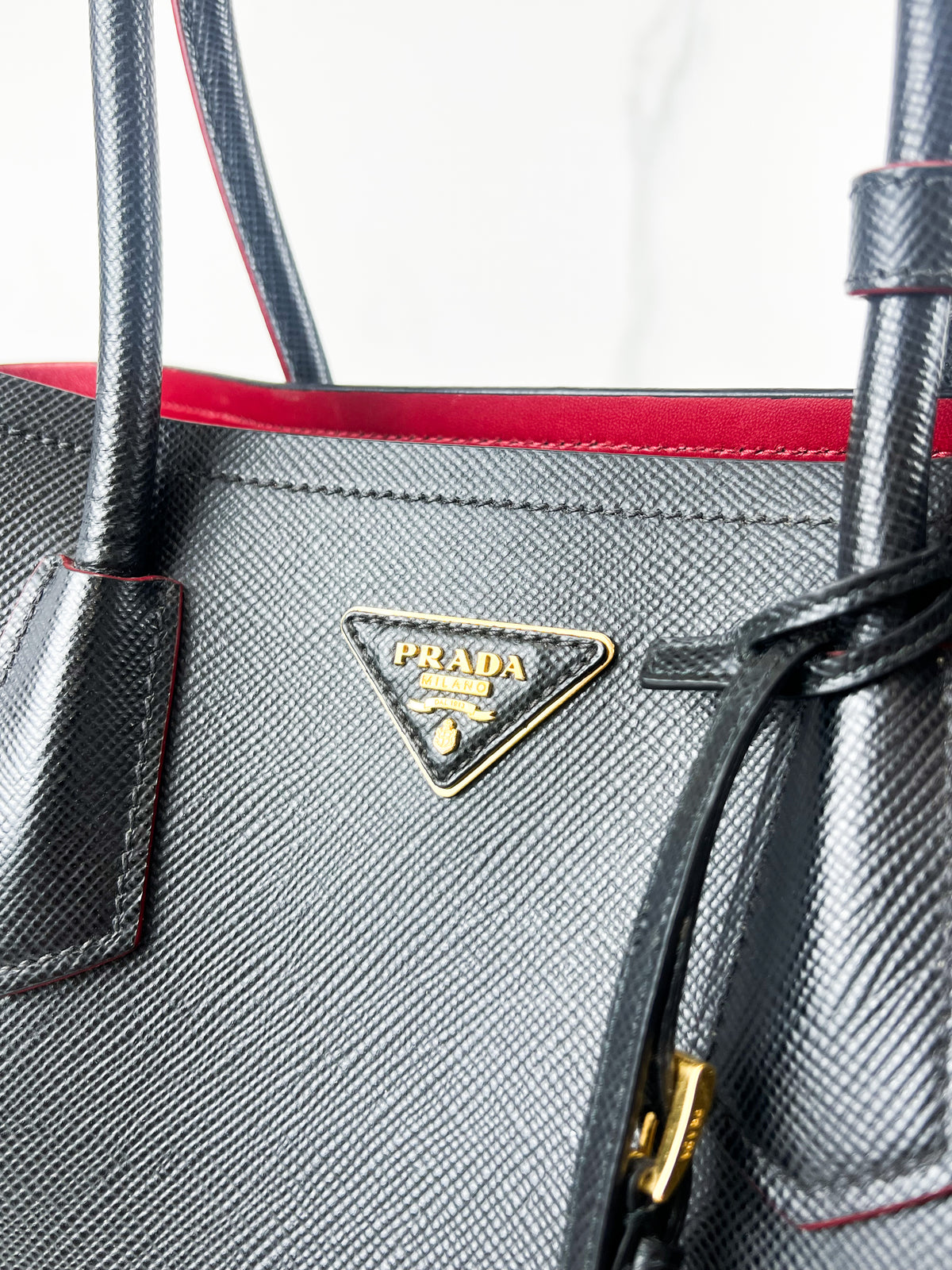 Prada Medium Saffiano Leather Double Bag in Nero