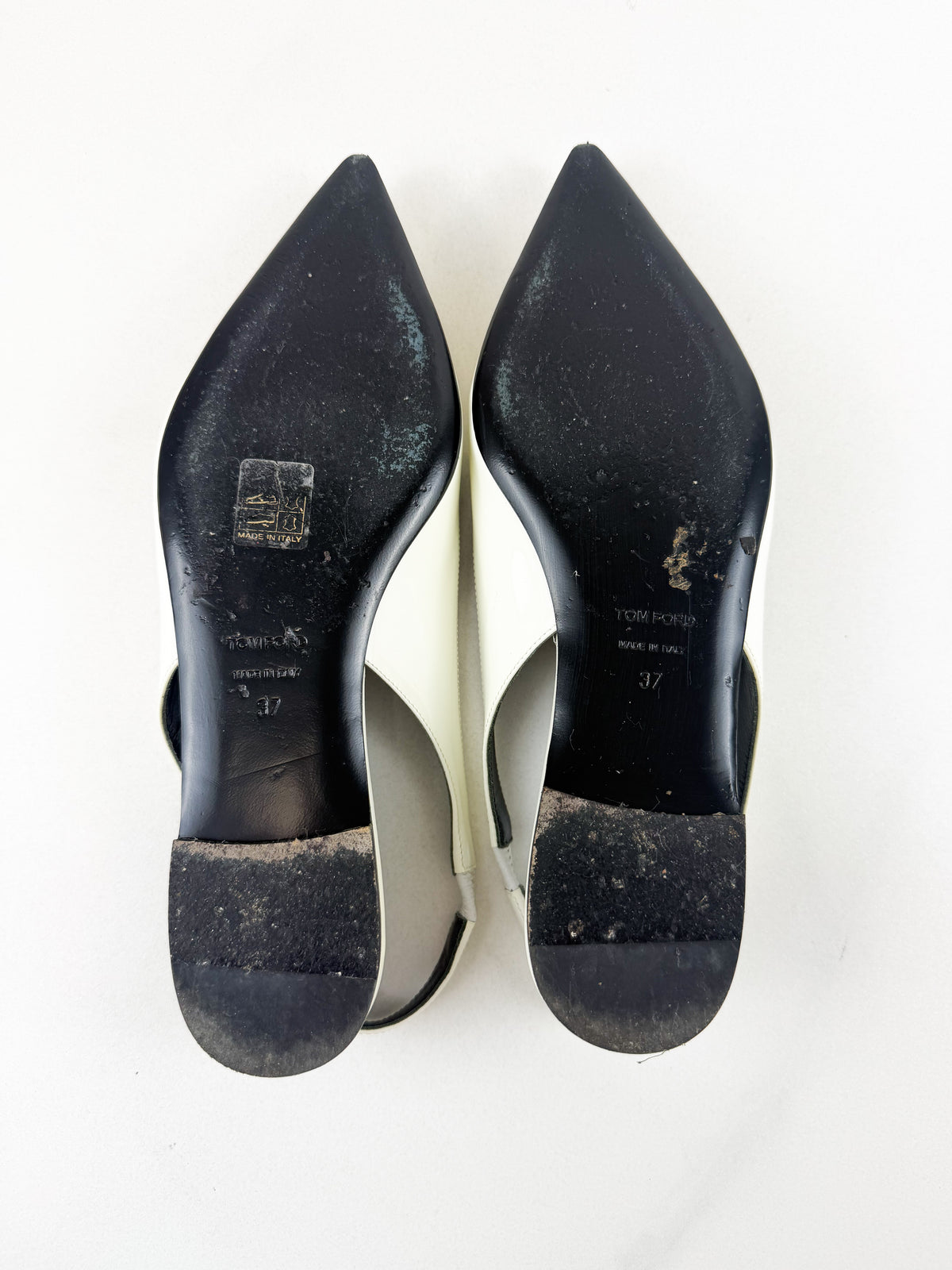 Tom Ford Patent White Slingback Flats with GHW Size 37