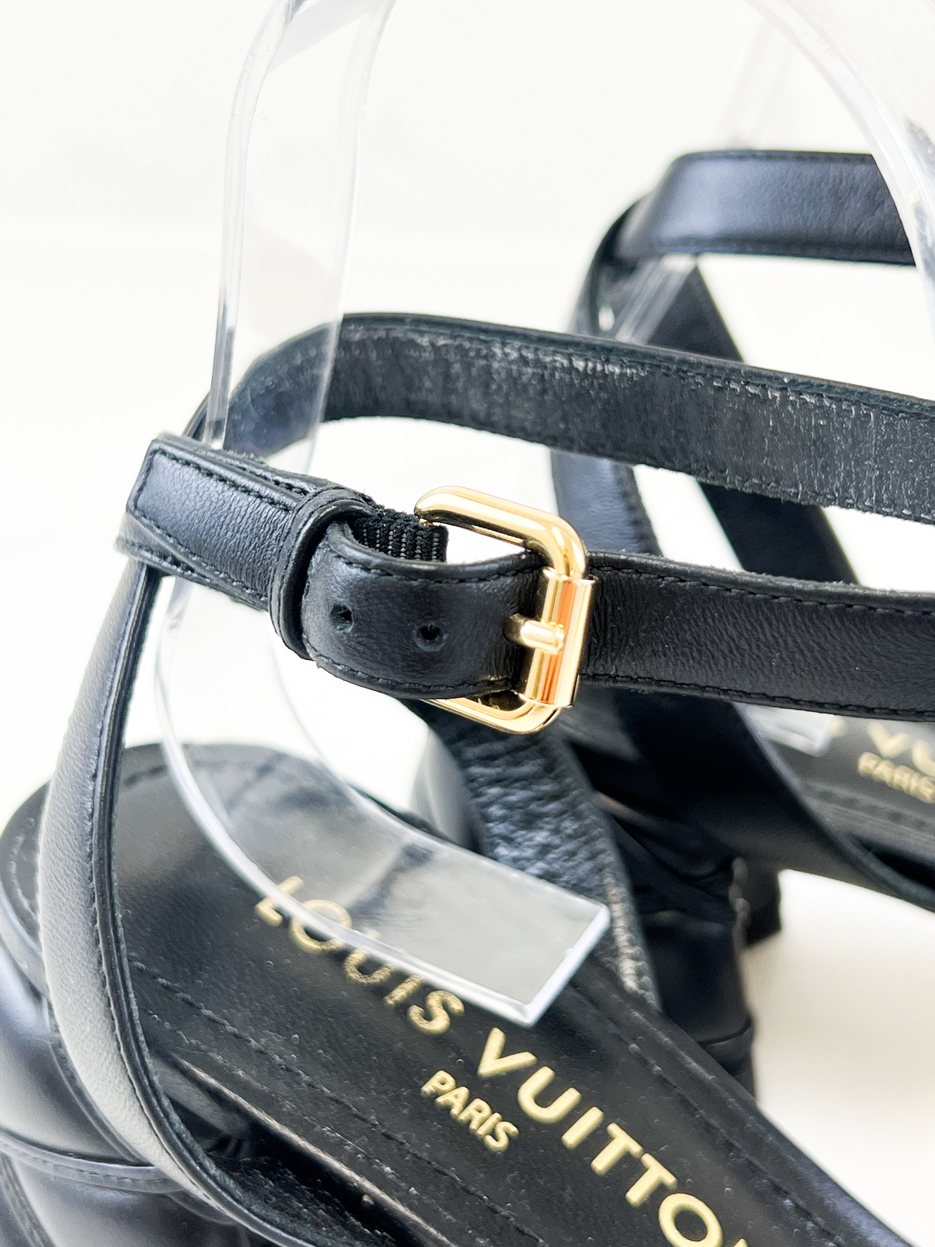 Louis Vuitton Black Leather LV Logo Sandal Size 38