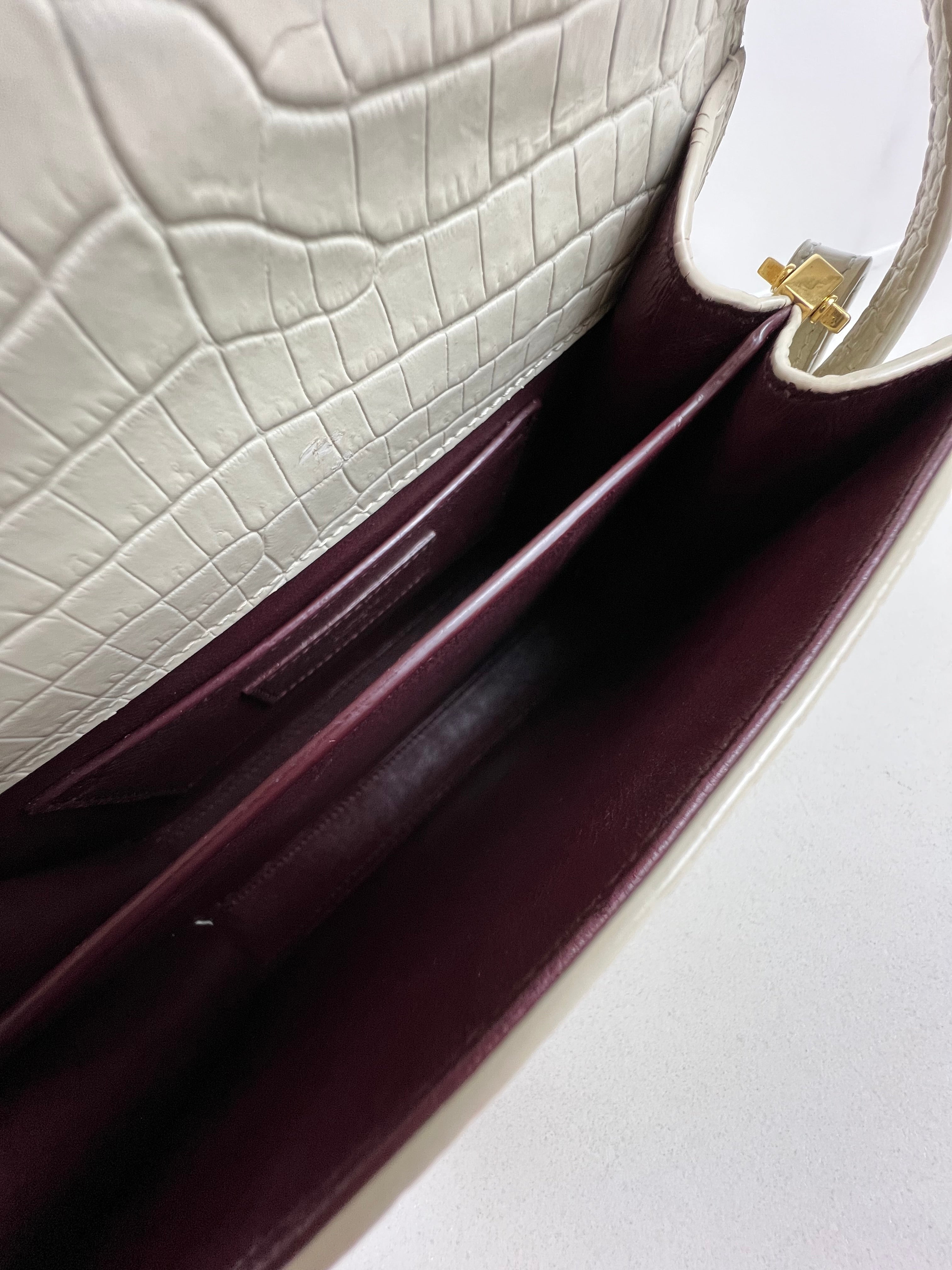 Saint Laurent Croc Embossed Cassandra Mini Top Handle GHW