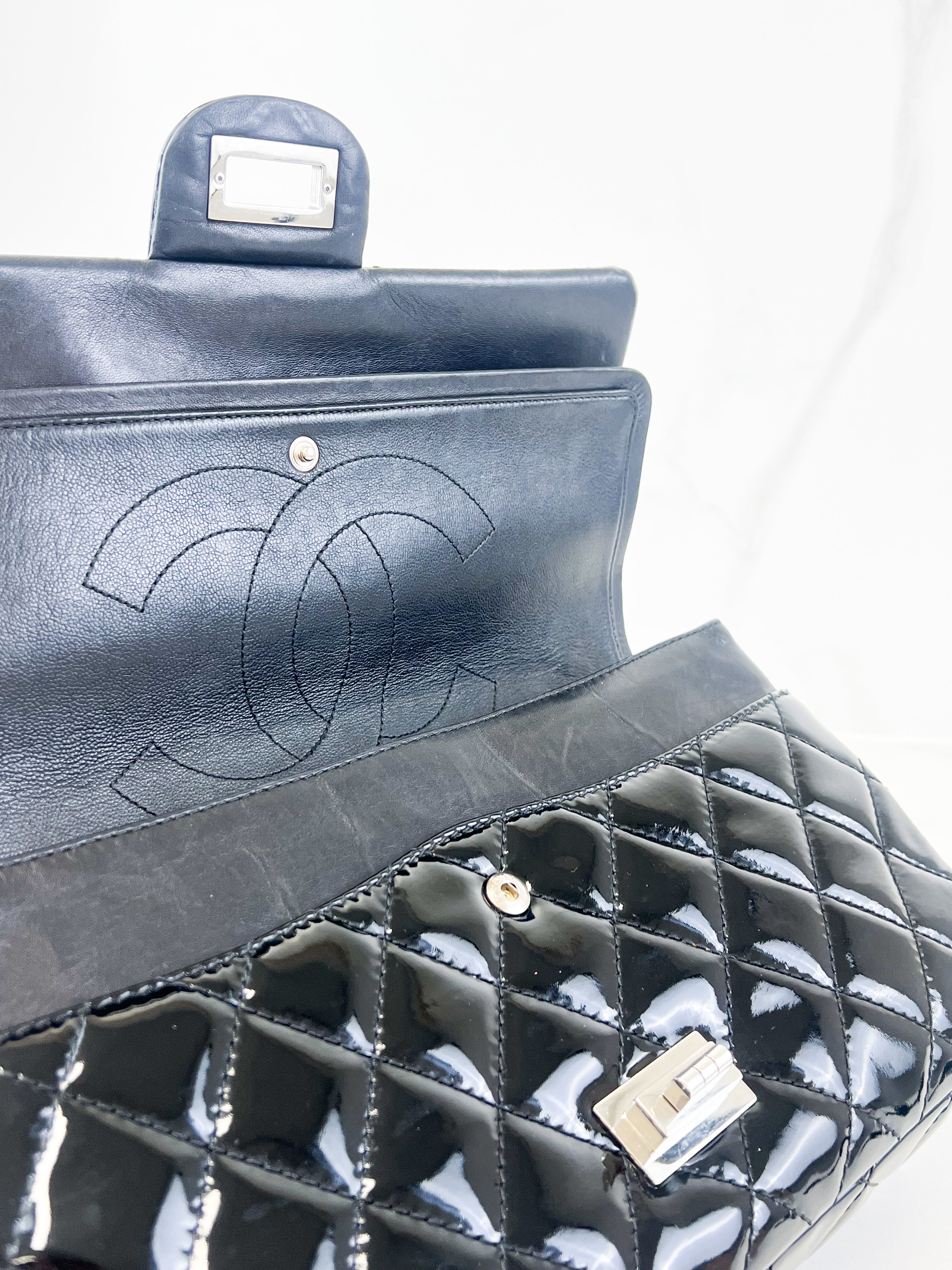 Chanel Black Classic Jumbo Double Flap Re-issue Calfskin Patent Leather Bag