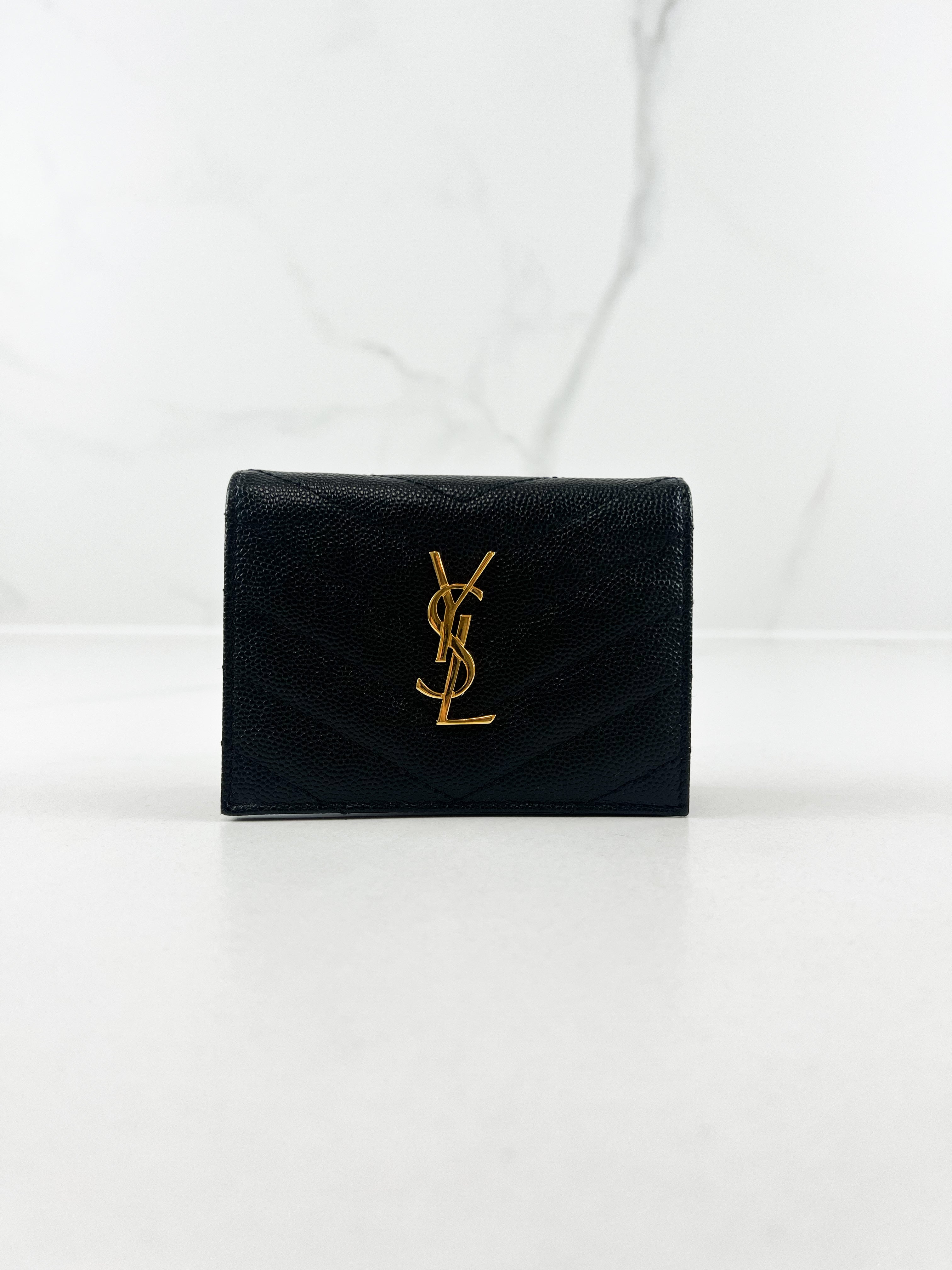 Saint Laurent Black Small Flap Card Case Wallet with GHW
