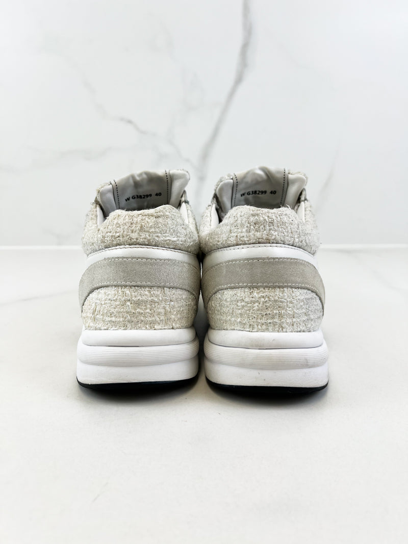 Chanel CC Tweed White/Silver Iridescent Sneaker Size 40