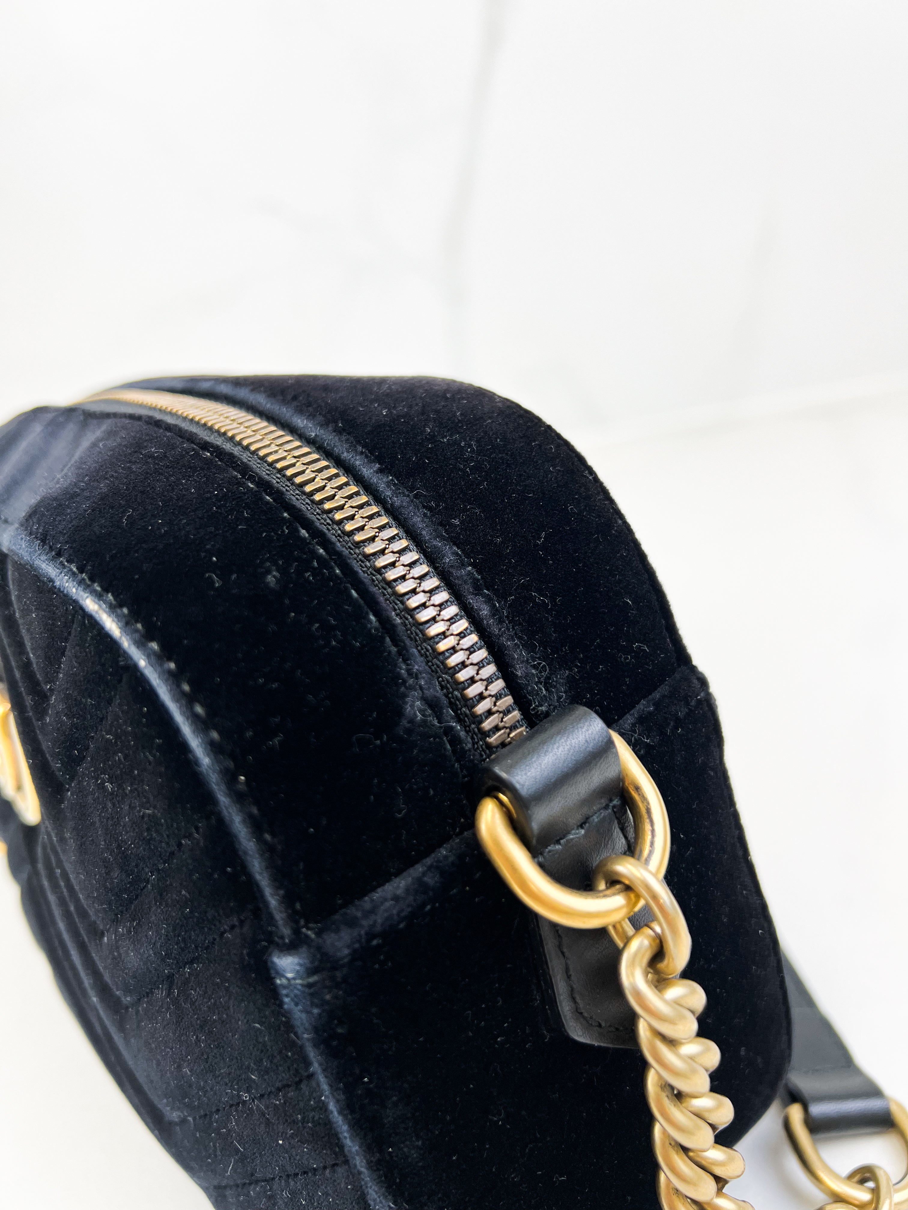Gucci Small Velvet GG Marmont Matelasse Bag in Black