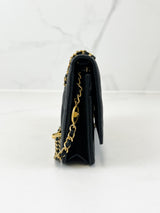 Chanel Black Caviar CC Classic Wallet On Chain GHW