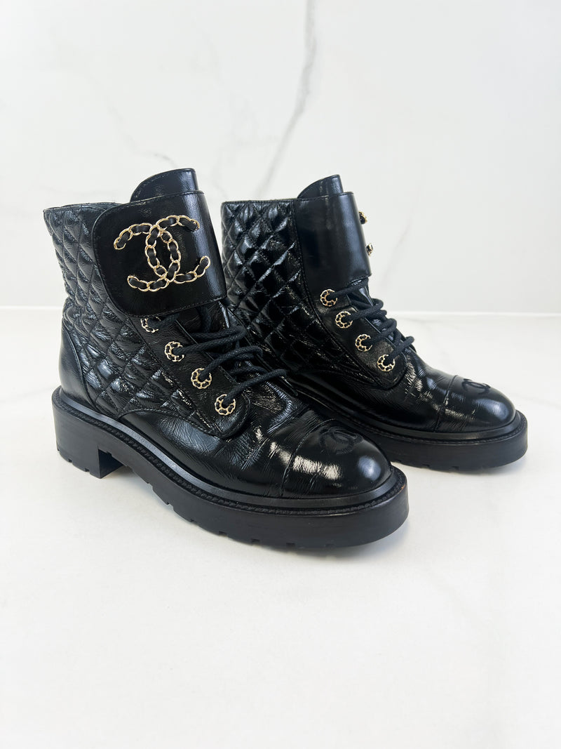 Chanel Quilted Combat Boot Size 39