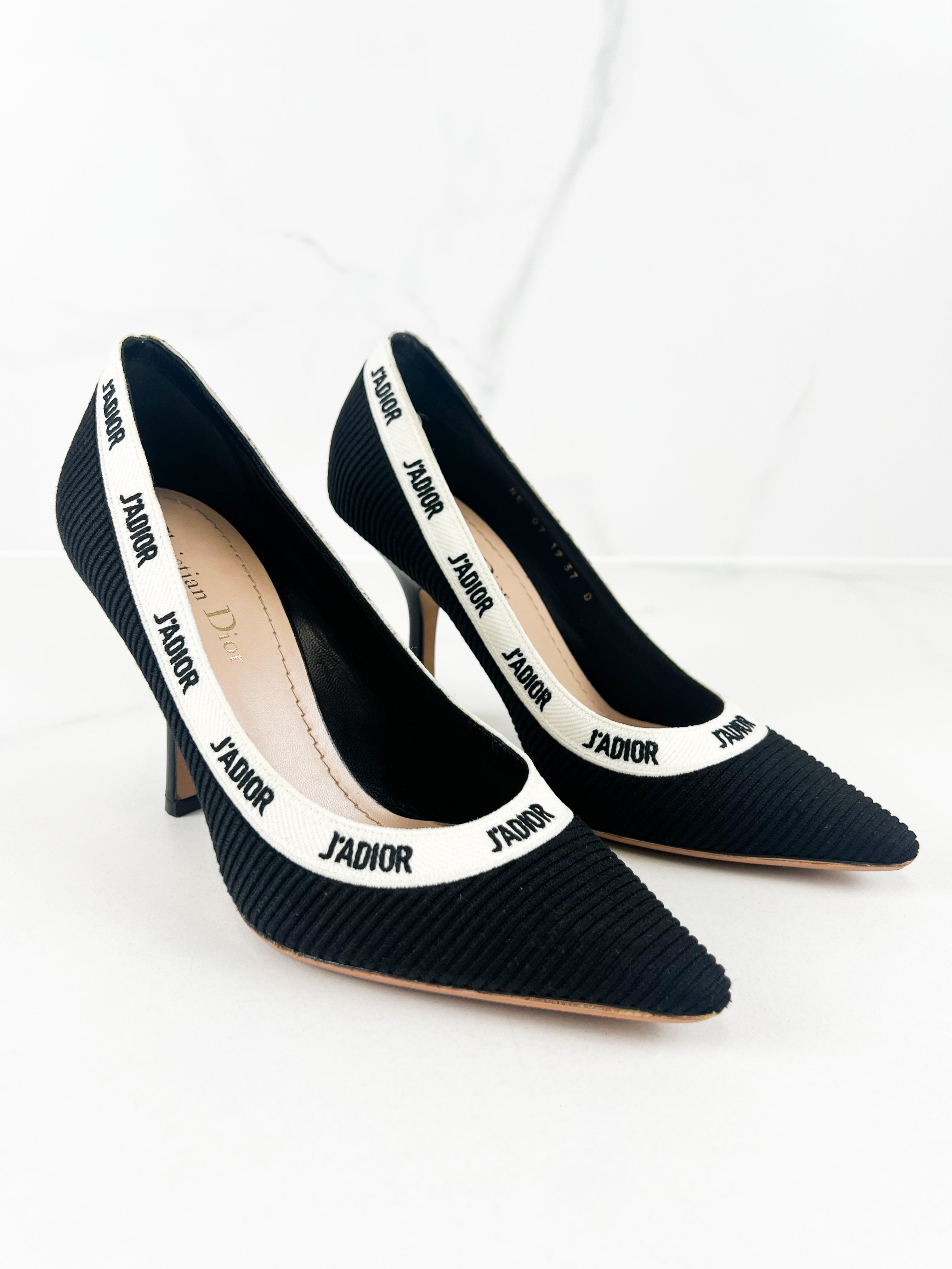 Christian Dior J'adior Black White Ribbon Heels Size 37