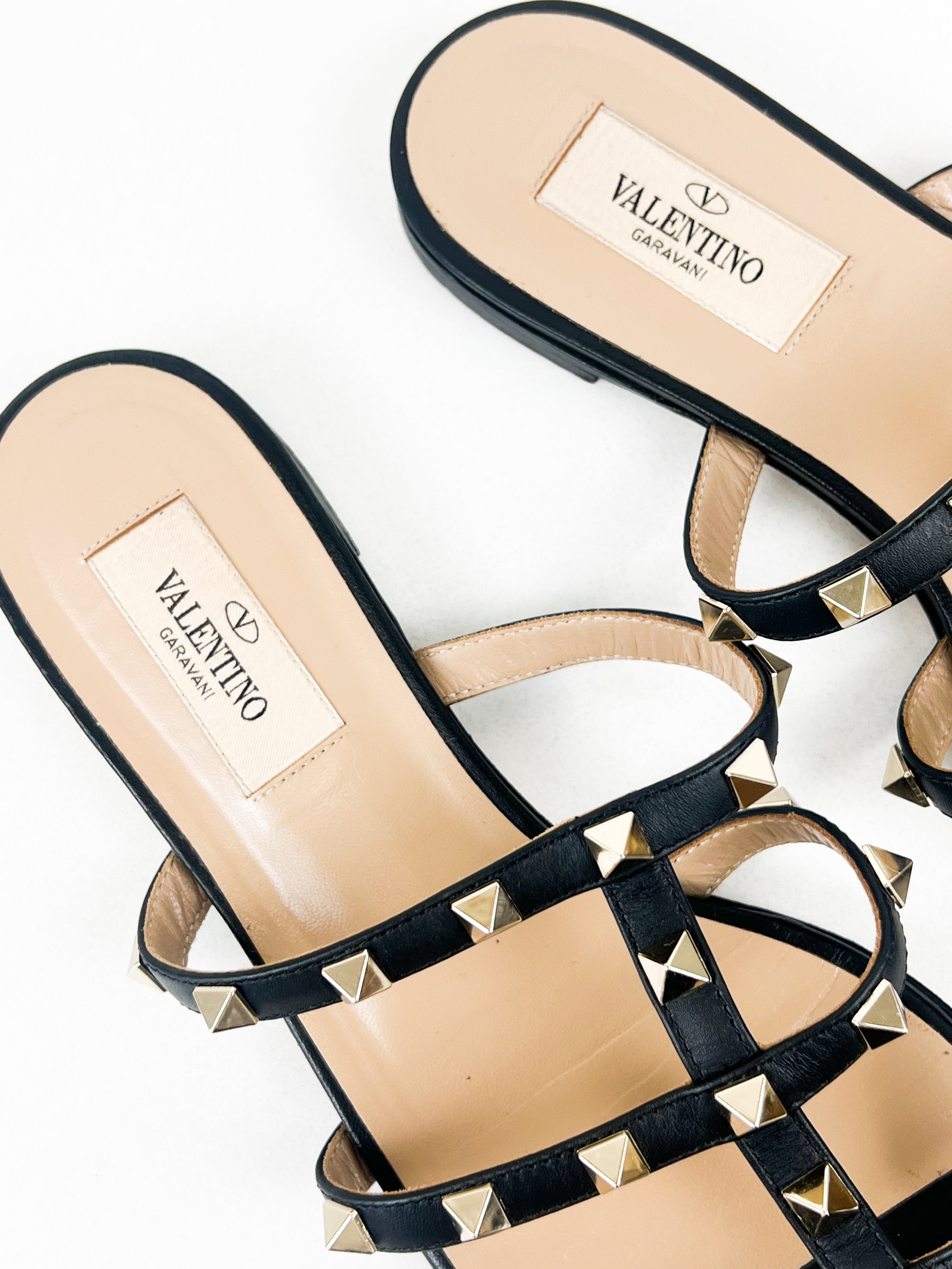 Valentino Garavani Caged Black Rockstud Slides