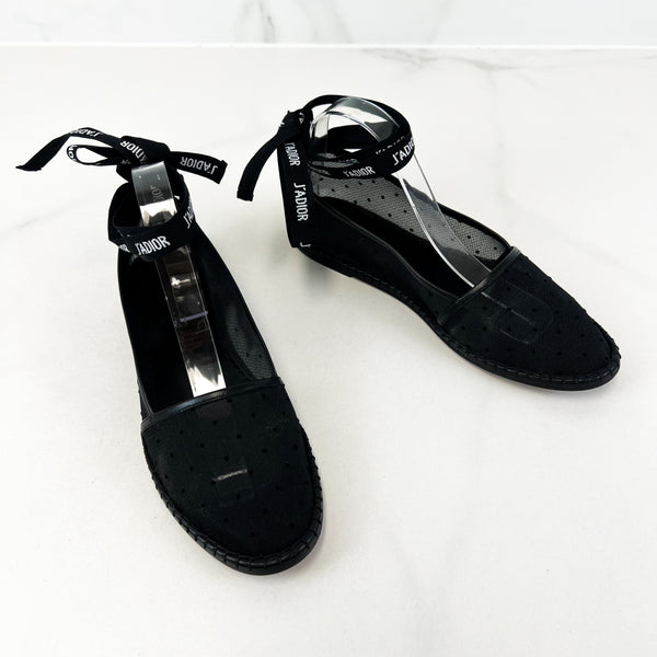 Christian Dior Black Mesh Polka Dot Espadrille Size 40