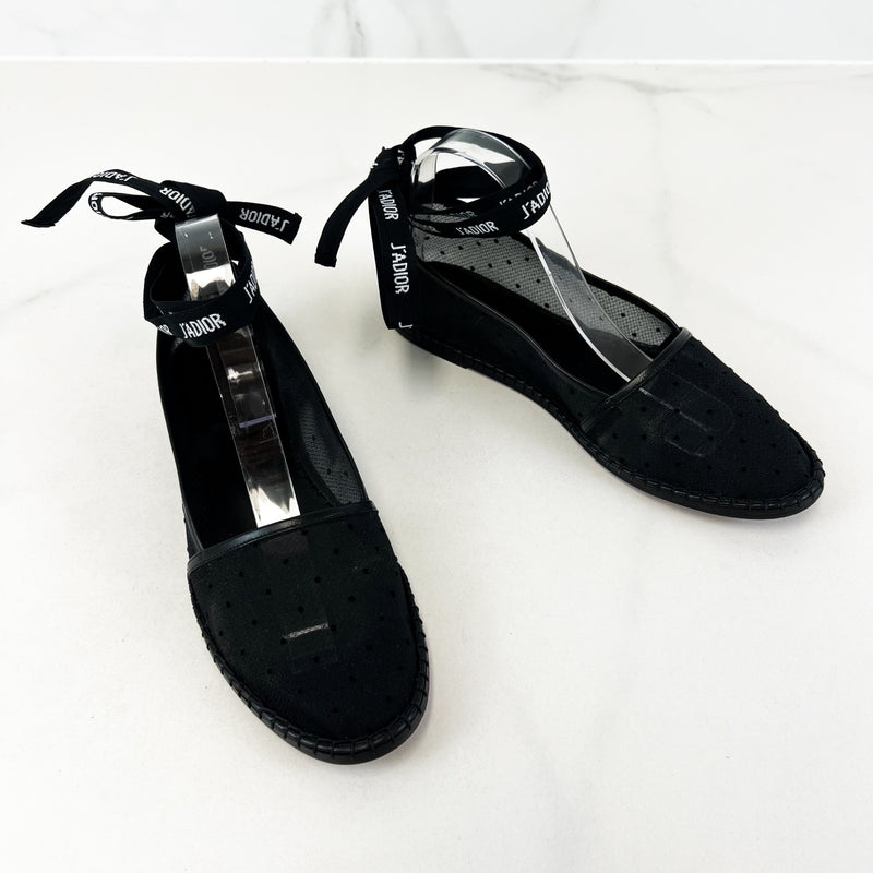 Christian Dior Black Mesh Polka Dot Espadrille Size 40