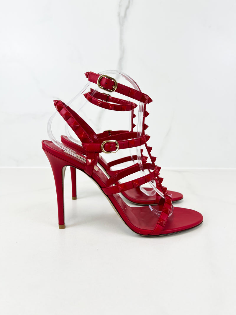 Valentino Red Rockstud Leather Sandals Size 39
